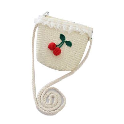 （Pre Order）Girls Spring and Summer Cherry Straw Hat and Straw Bag