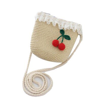 （Pre Order）Girls Spring and Summer Cherry Straw Hat and Straw Bag