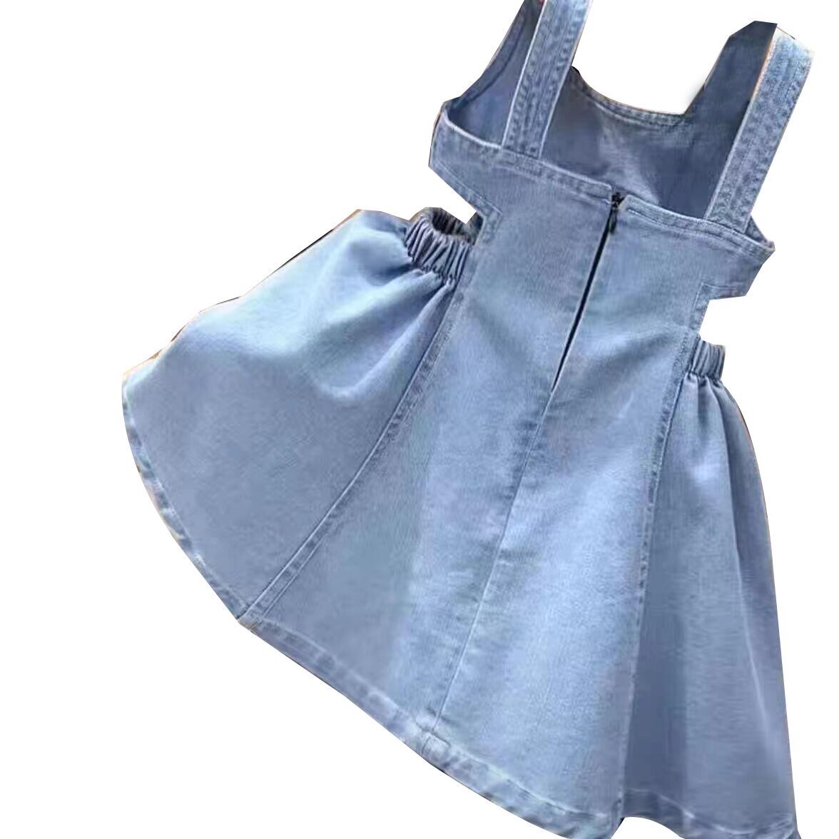 （Pre Order）Girls Denim Dress with Cut-out Waist