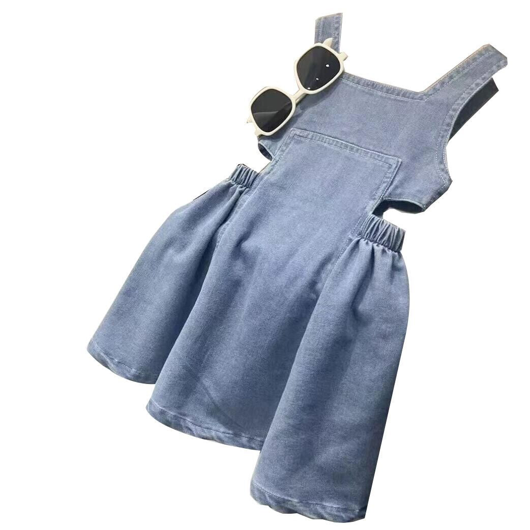（Pre Order）Girls Denim Dress with Cut-out Waist