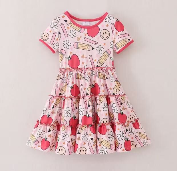 （Pre Order）Girls Summer Back To School Print Dress