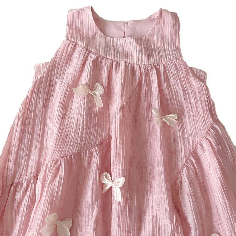（Pre Order）Girls Spring and Summer Pink Bow Sleeveless Dress