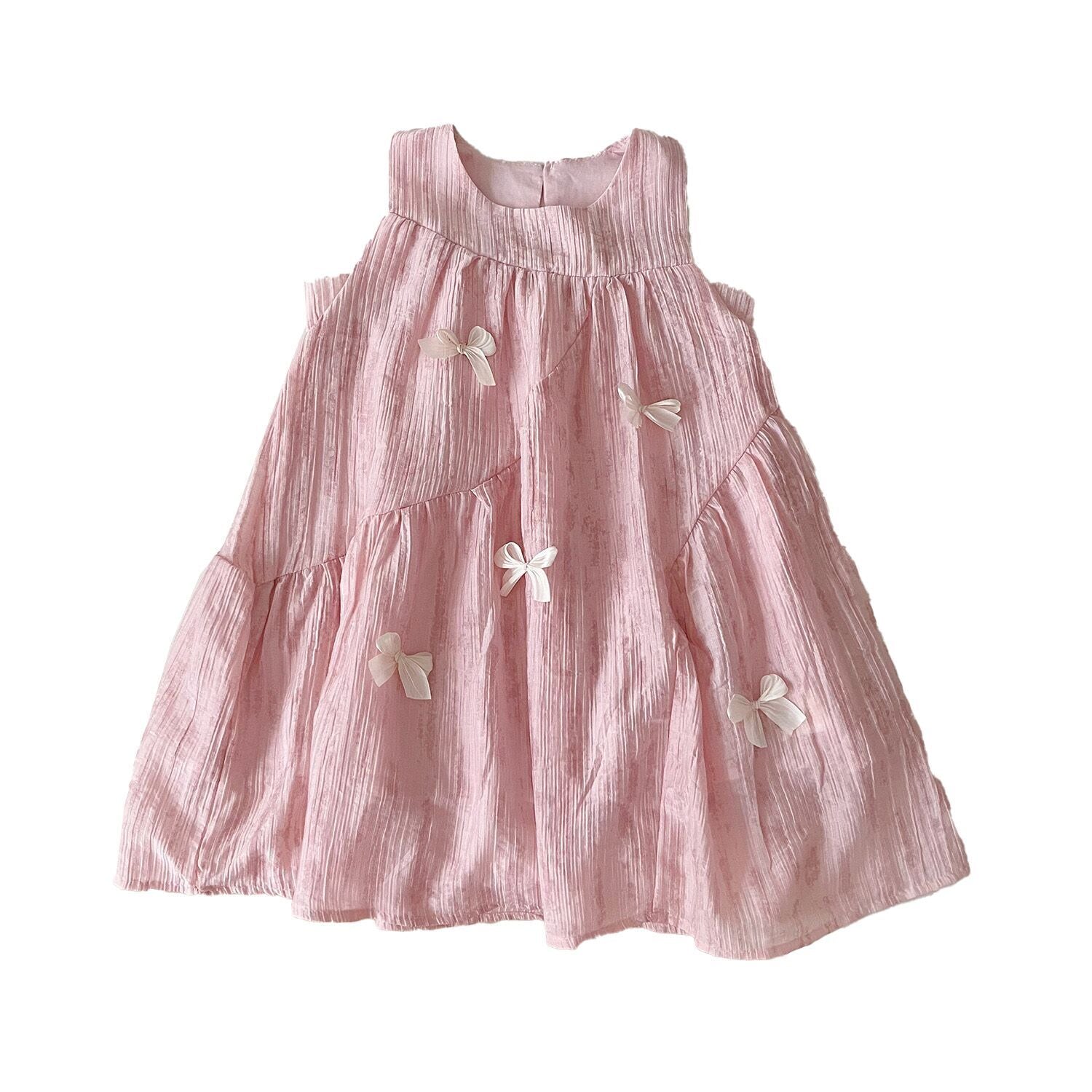 （Pre Order）Girls Spring and Summer Pink Bow Sleeveless Dress