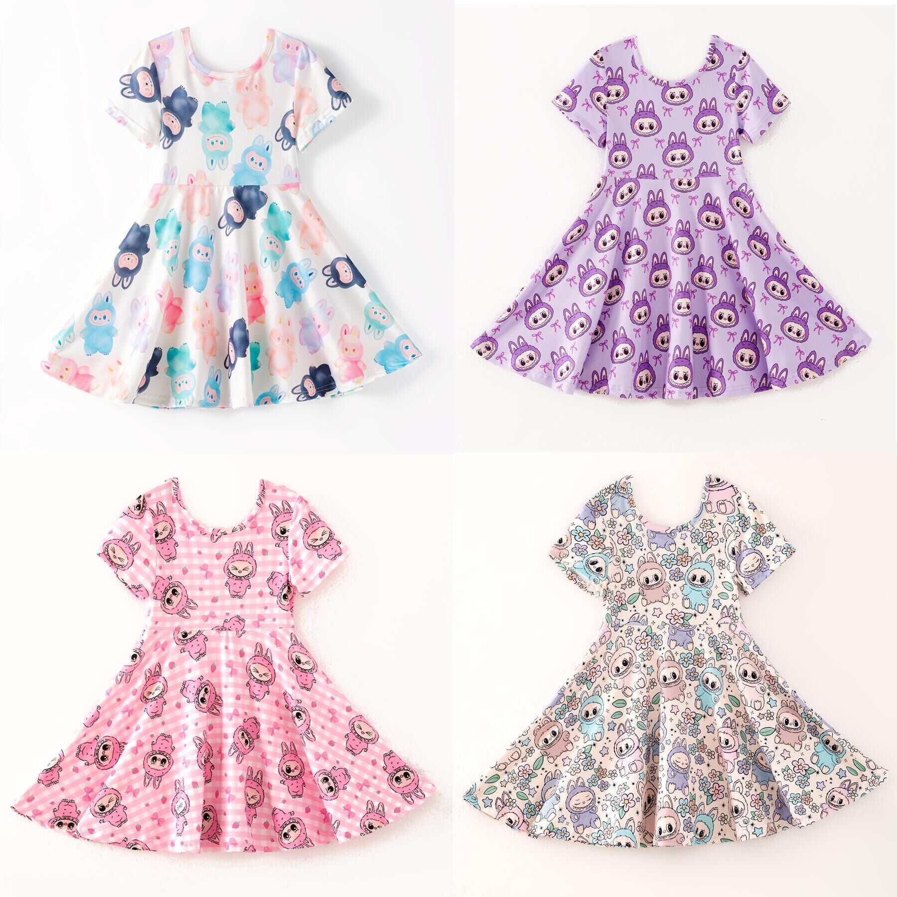 （Prepack Zone）Girls Summer Cartoon Print Dress