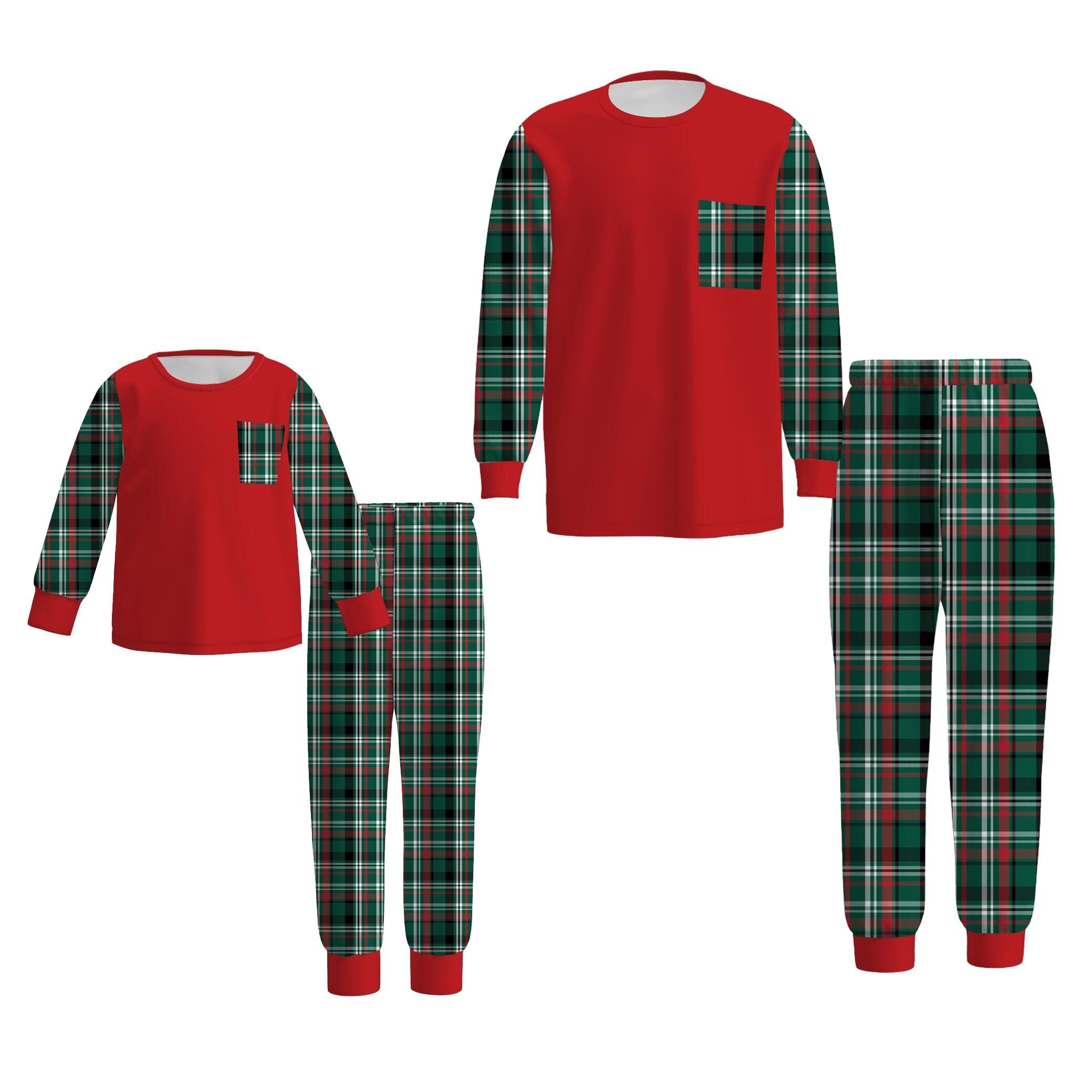 （Pre Order）Family Christmas Plaid Print Pajamas with Pocket