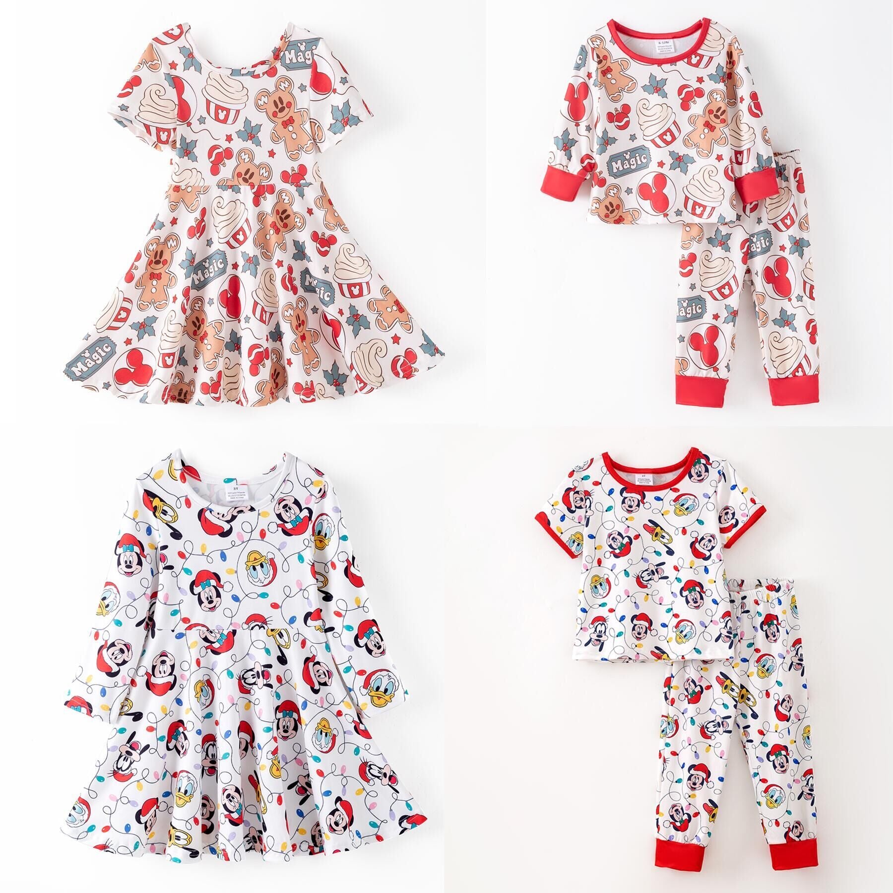 （Pre Order,Prepack Zone）Girls Christmas Cartoon Print Dress&Pajamas
