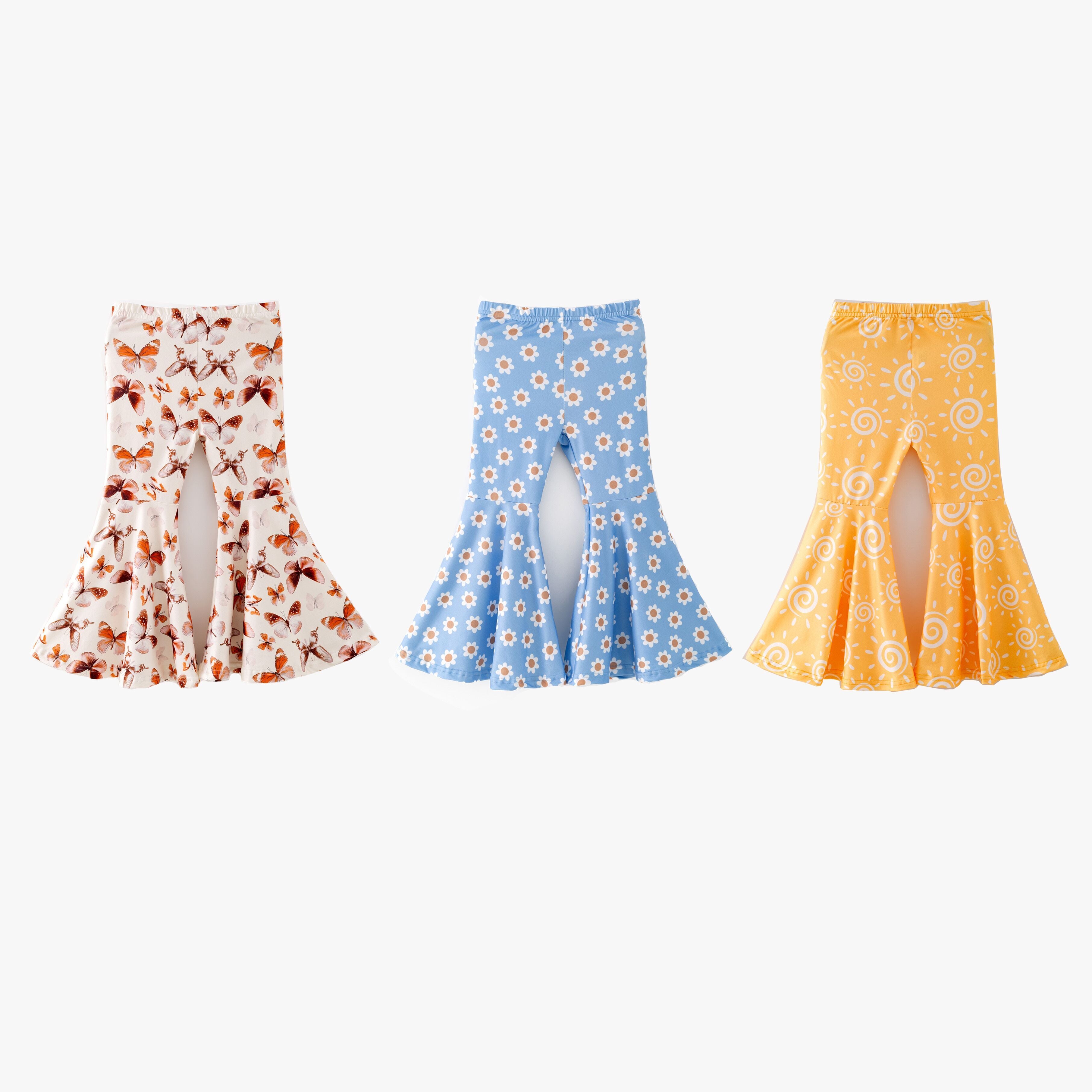 （Pre Order,Prepack Zone）Girls Fall Bow&Floral Print Pants