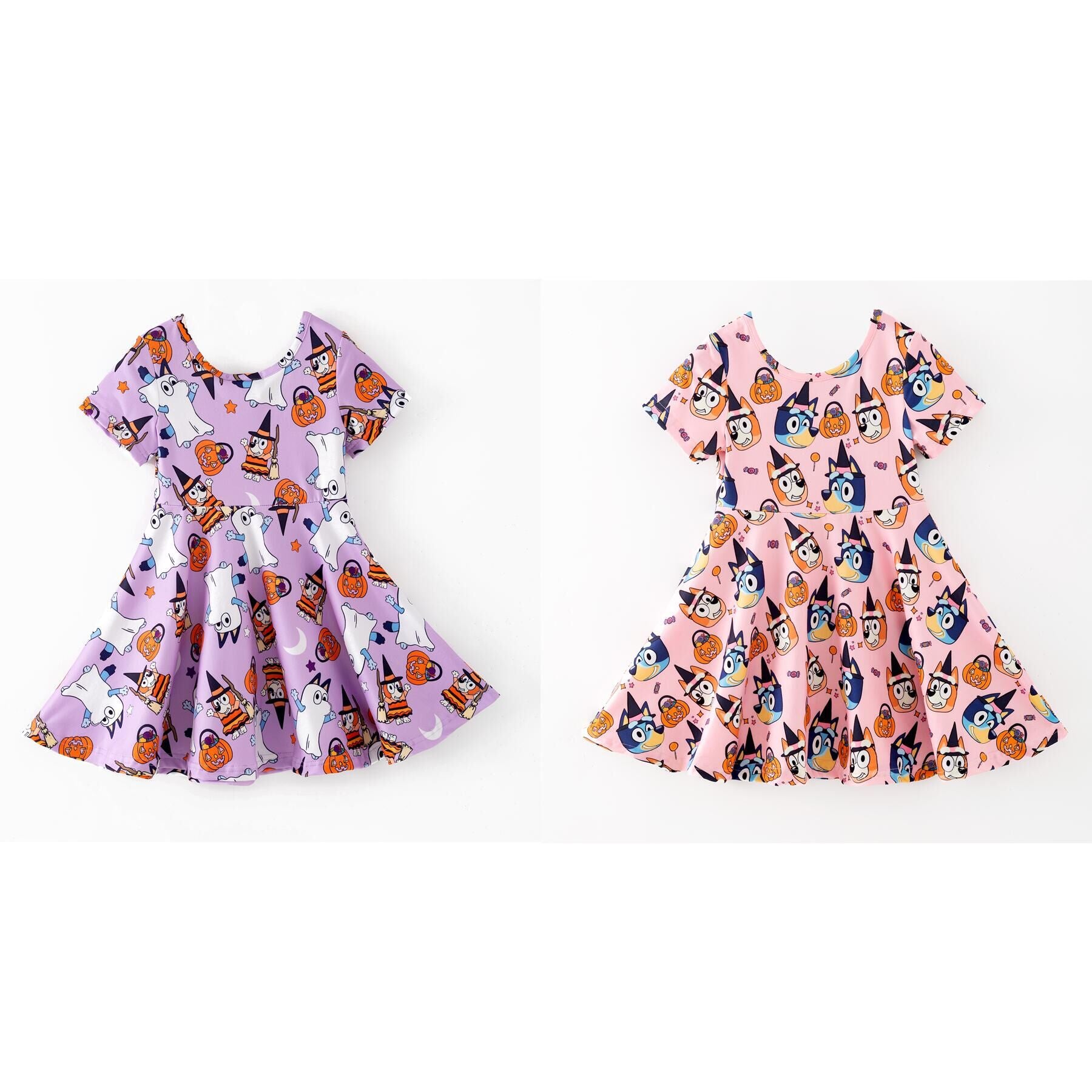 （Pre Order,Prepack Zone）Girls Fall Blue Dog Print Dress