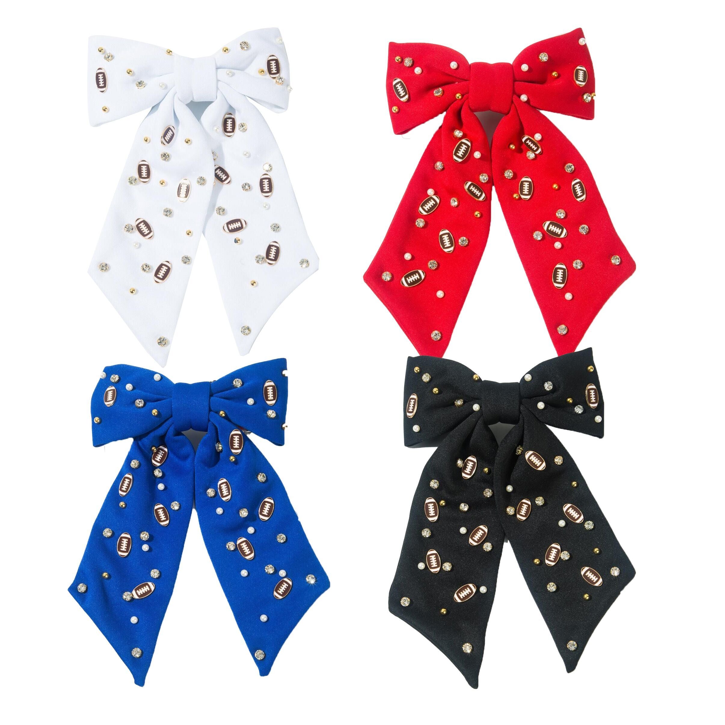 （Pre Order）Football Pearl Rhinestone Hair Bow