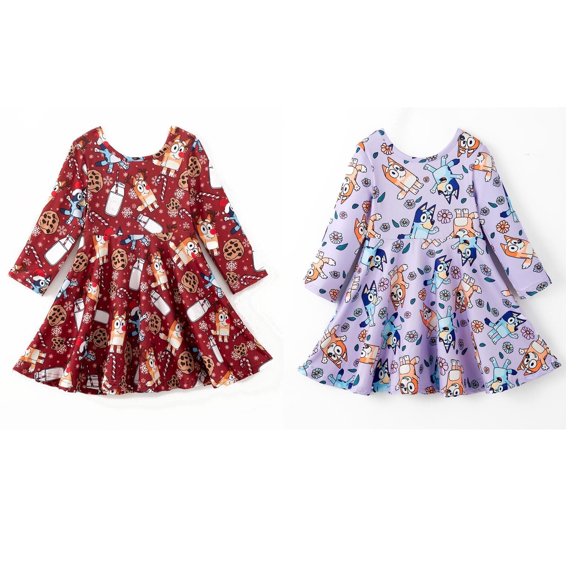（Pre Order,Prepack Zone）Girls Fall Blue Dog Print Dress