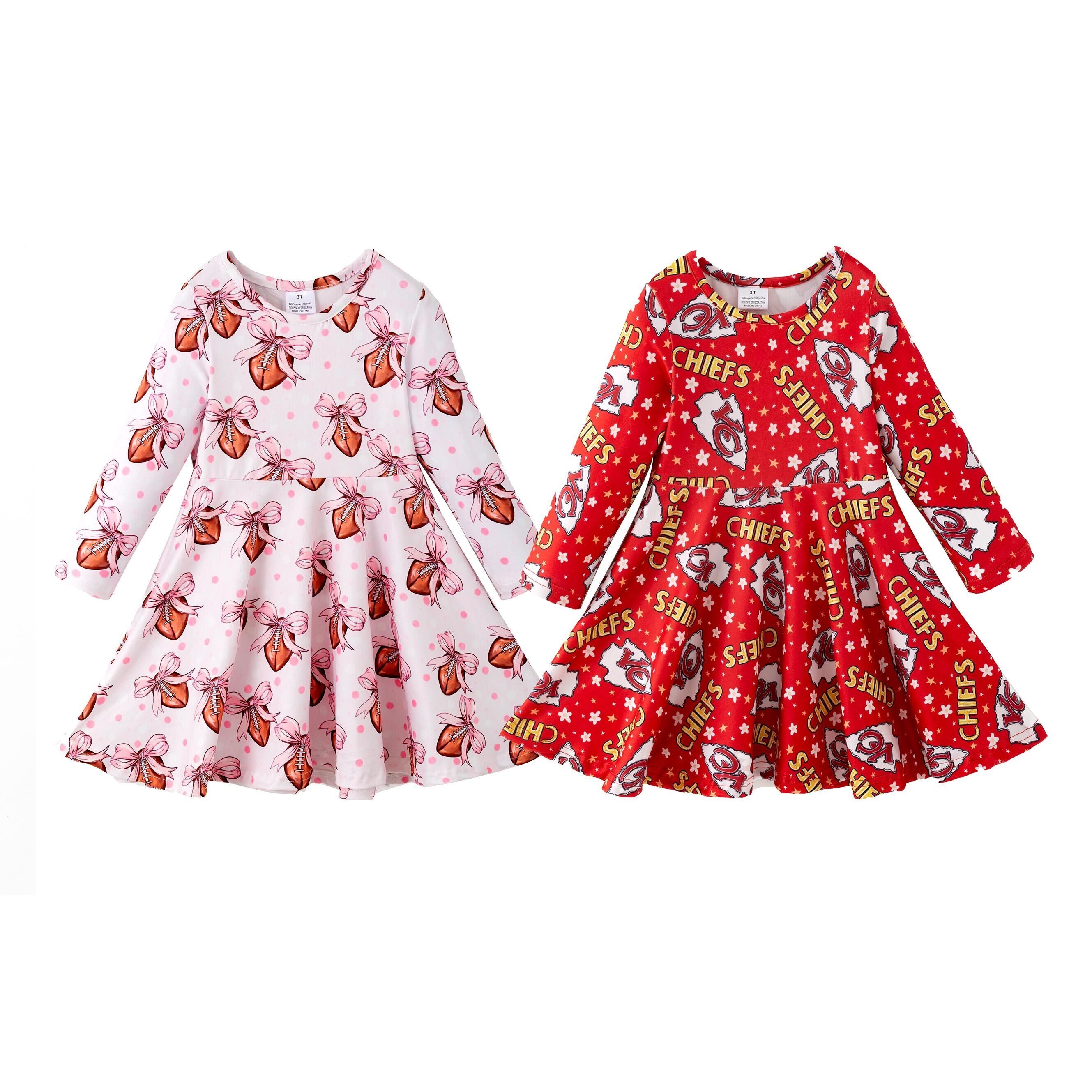（Pre Order,Prepack Zone）Girls Fall Football Print Dress