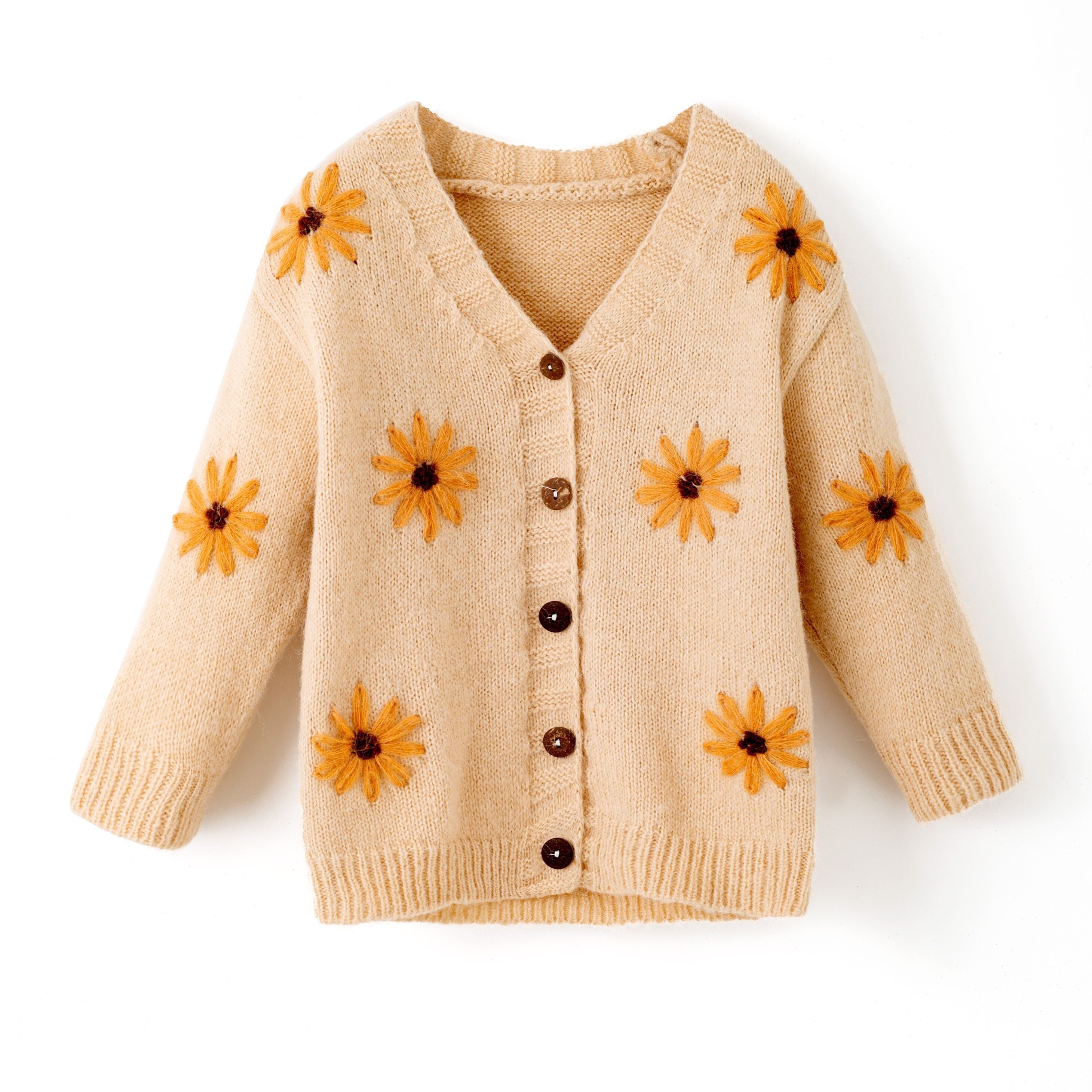 （In Stock）Girls Fall&Winter Floral Hand Embroidery Sweater Cardigan
