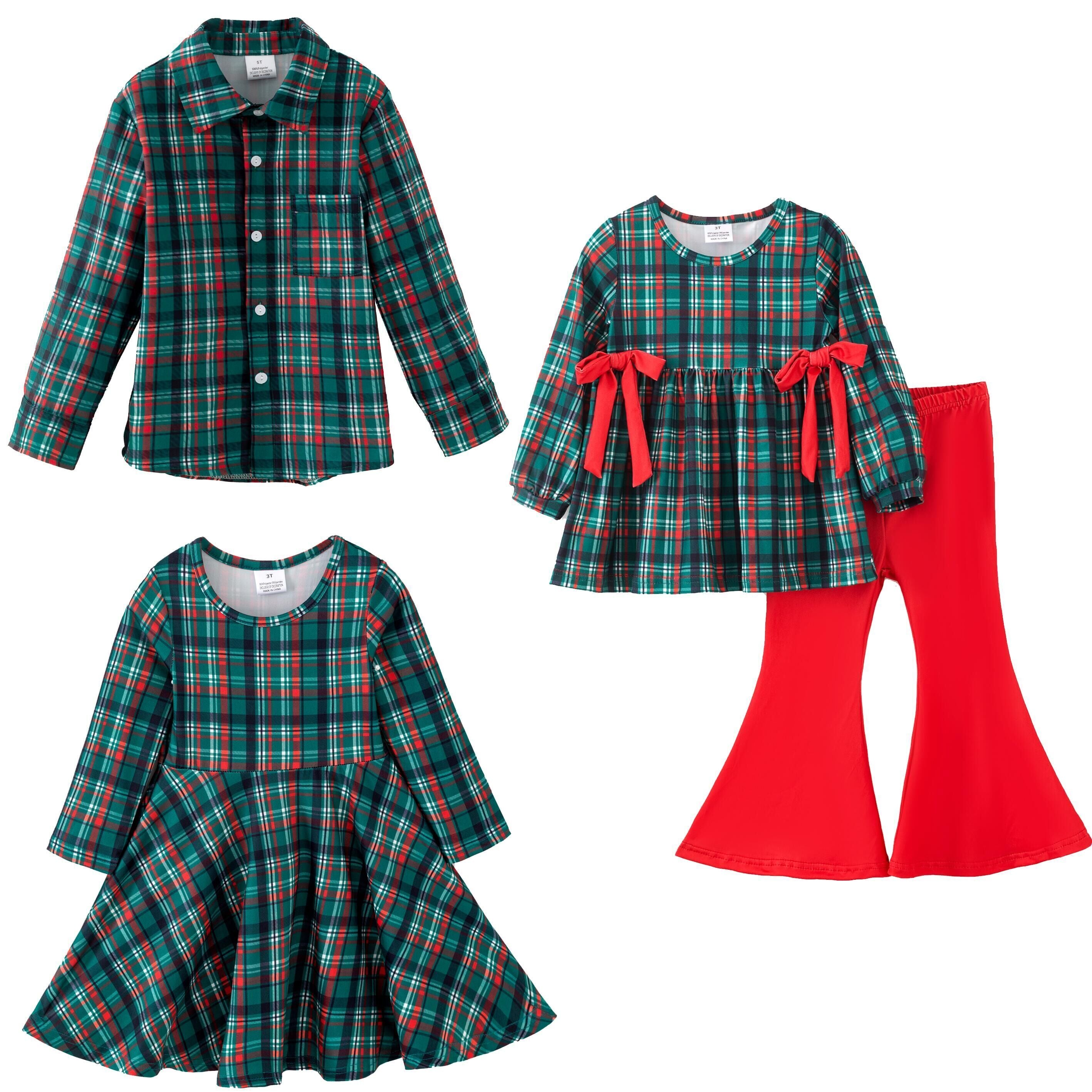 （Pre Order,Prepack Zone）Family Christmas Plaid Print Dress,Set&Top