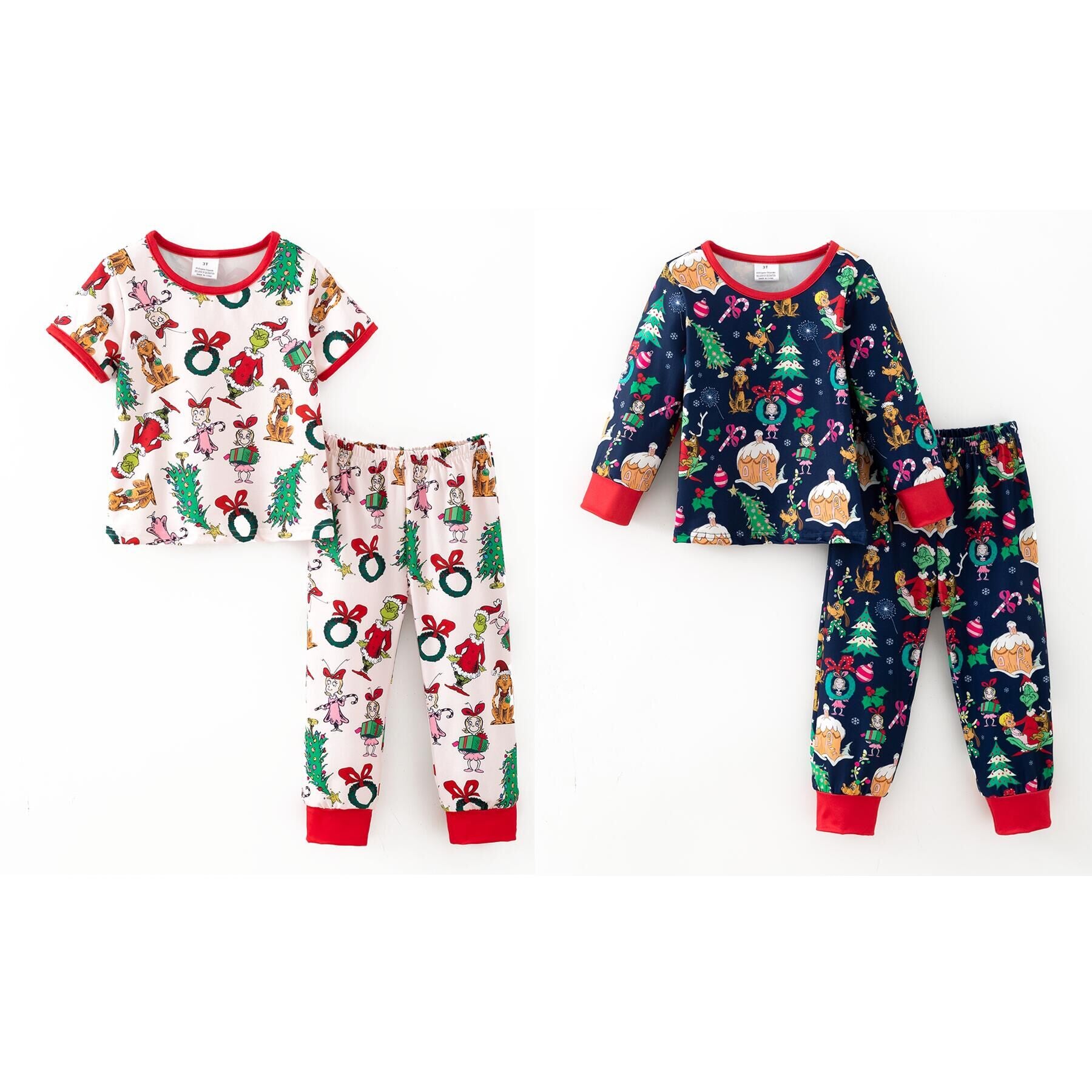 （Pre Order,Prepack Zone）Girls Christmas Cartoon Print Pajamas
