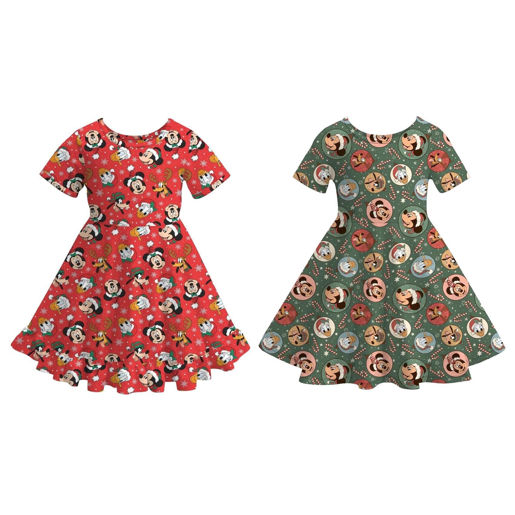 （Pre Order）Girls Christmas Cartoon Print Dress
