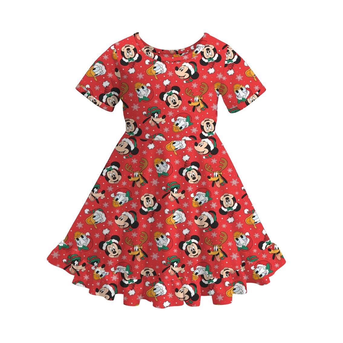 （Pre Order）Girls Christmas Cartoon Print Dress