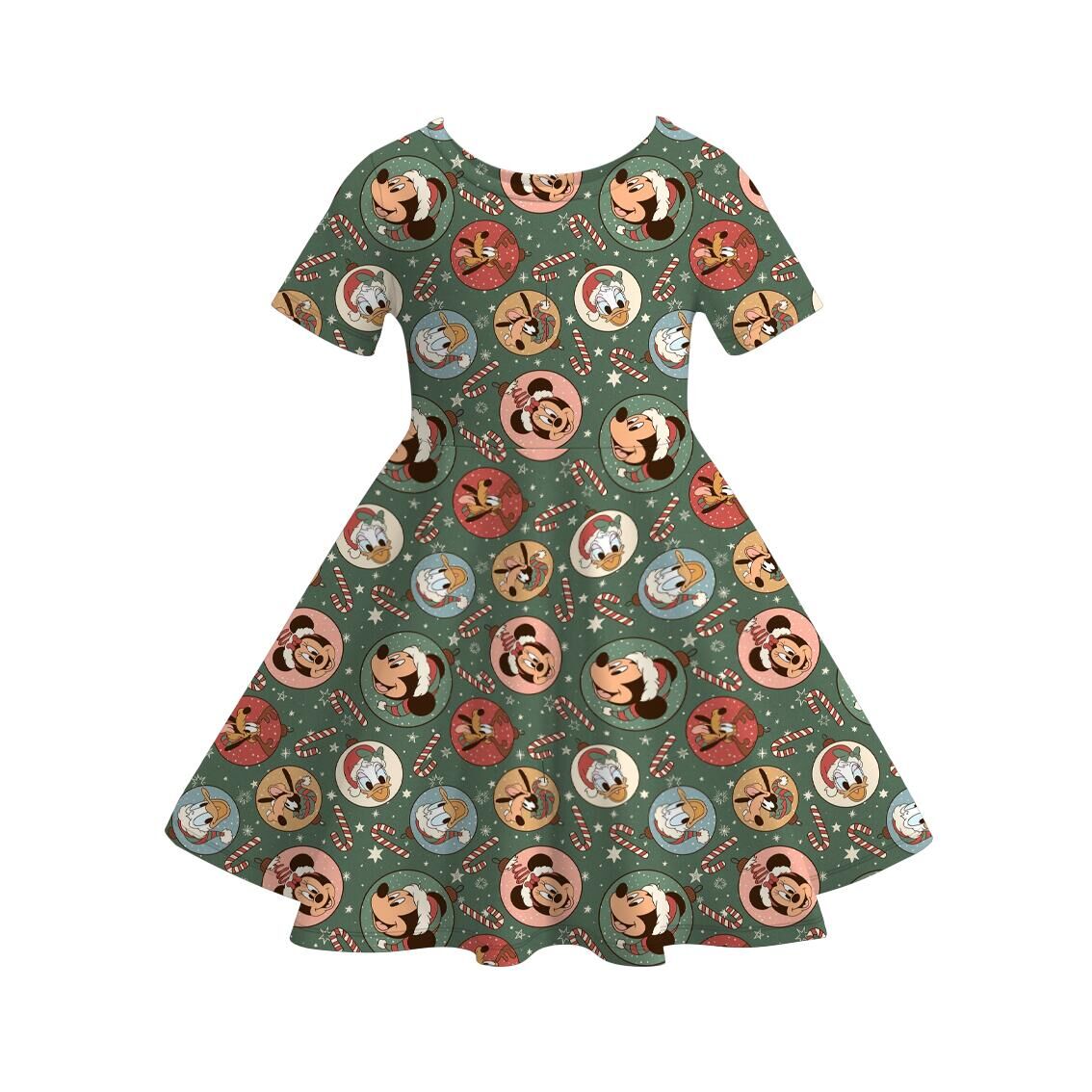 （Pre Order）Girls Christmas Cartoon Print Dress