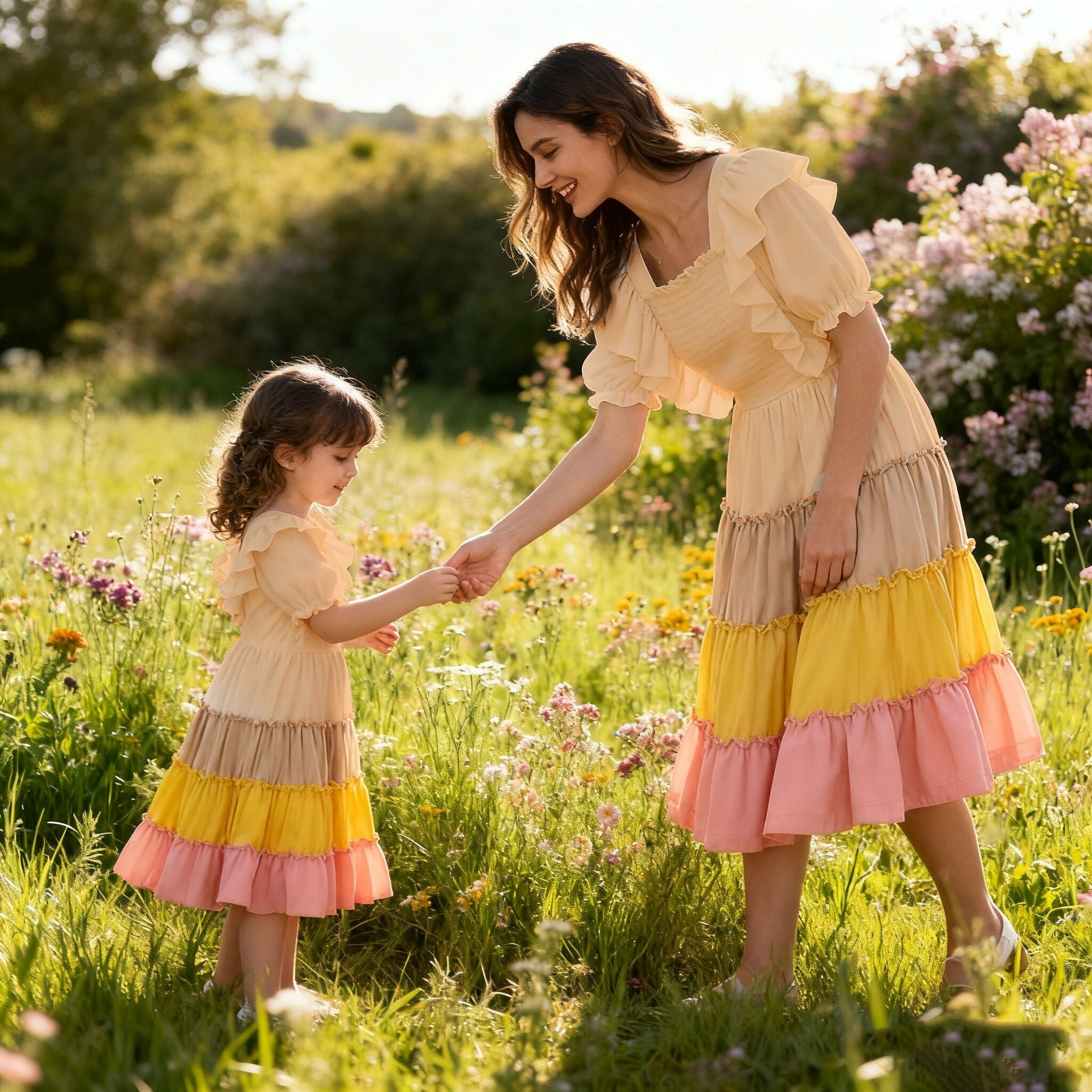 （In Stock）Mommy and Me Thanksgiving Color Matching Smocked Dress