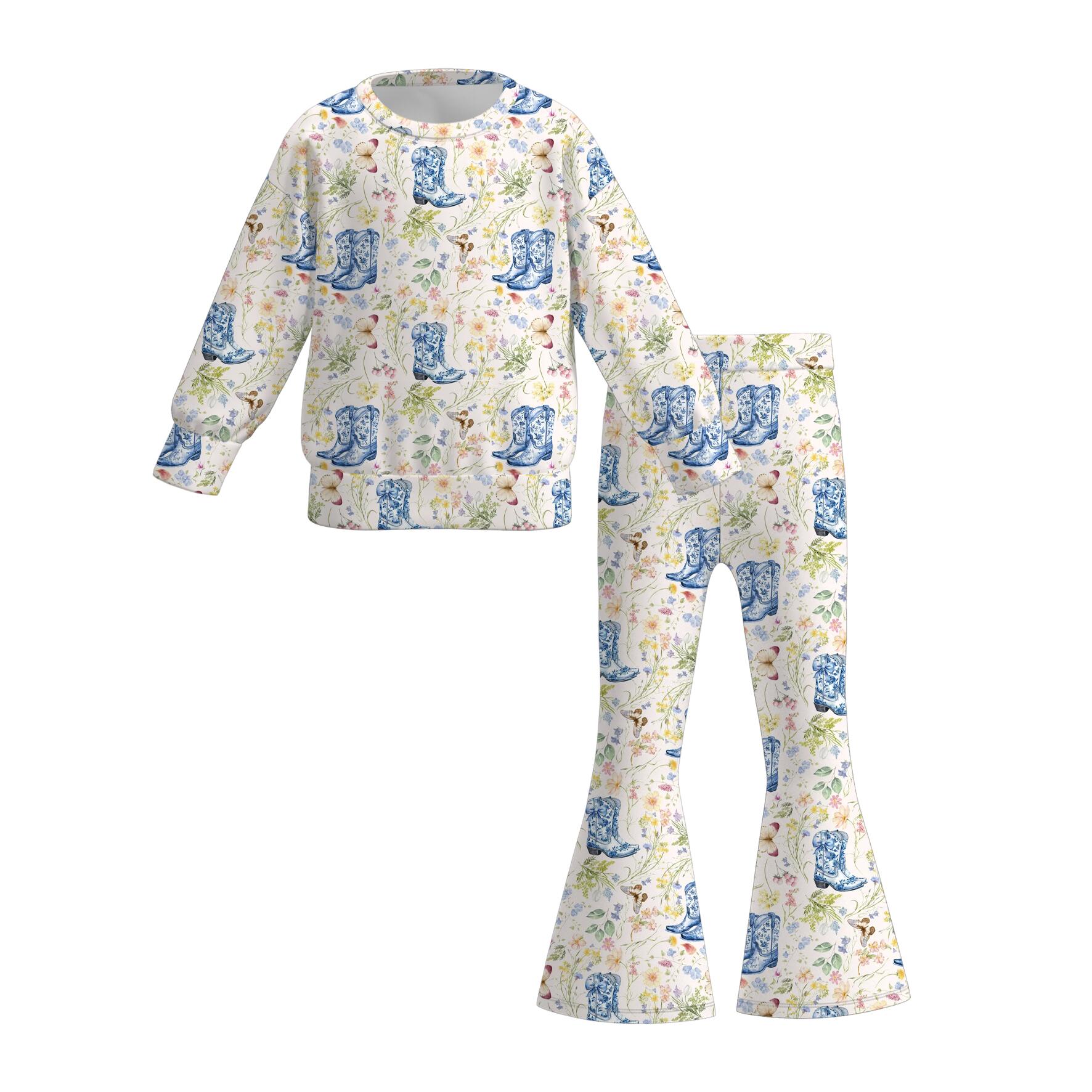 （Pre Order）Girls Spring Boots Print Outfit Set