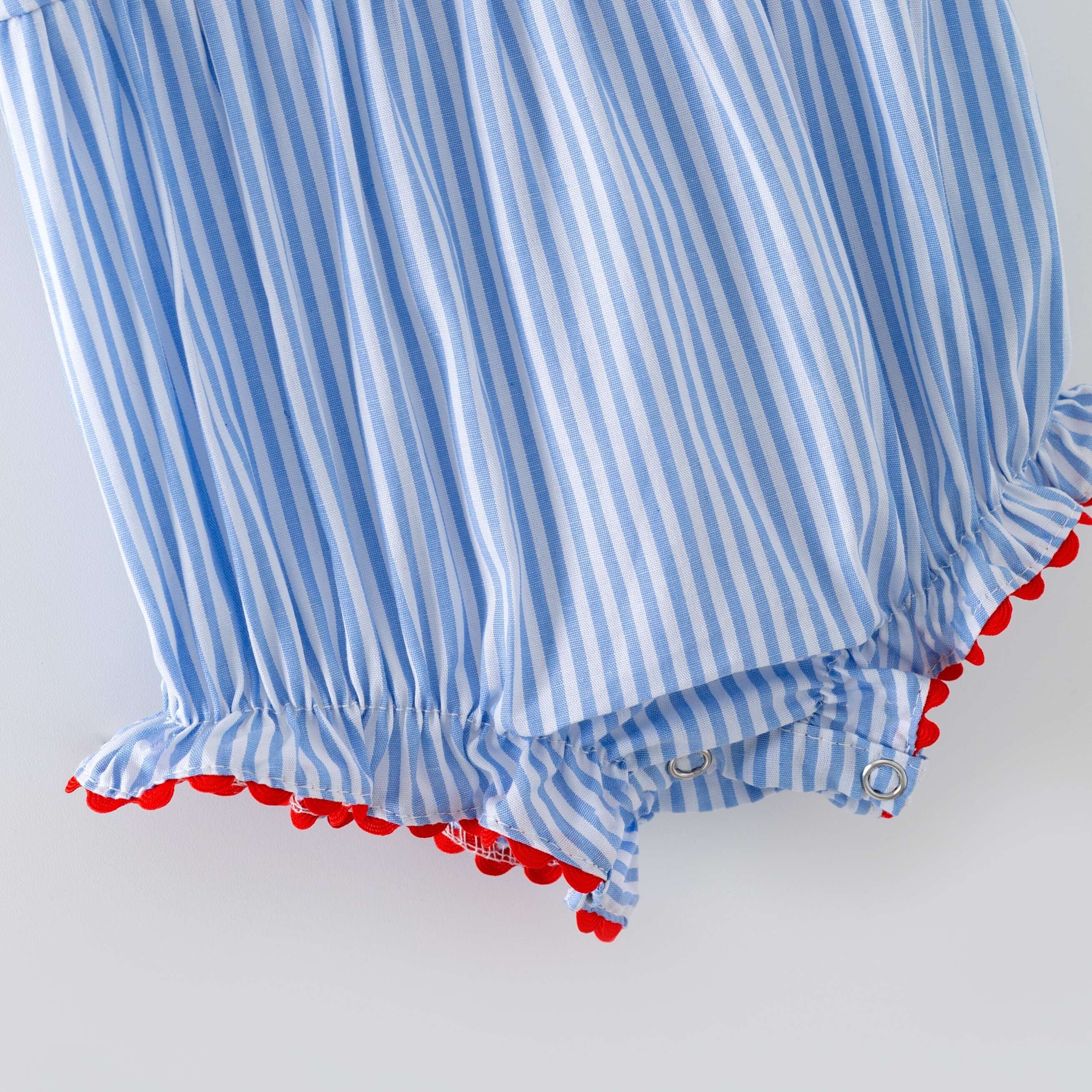 （In Stock）Toddler Girls Baseball Applique Smocked Cotton Romper