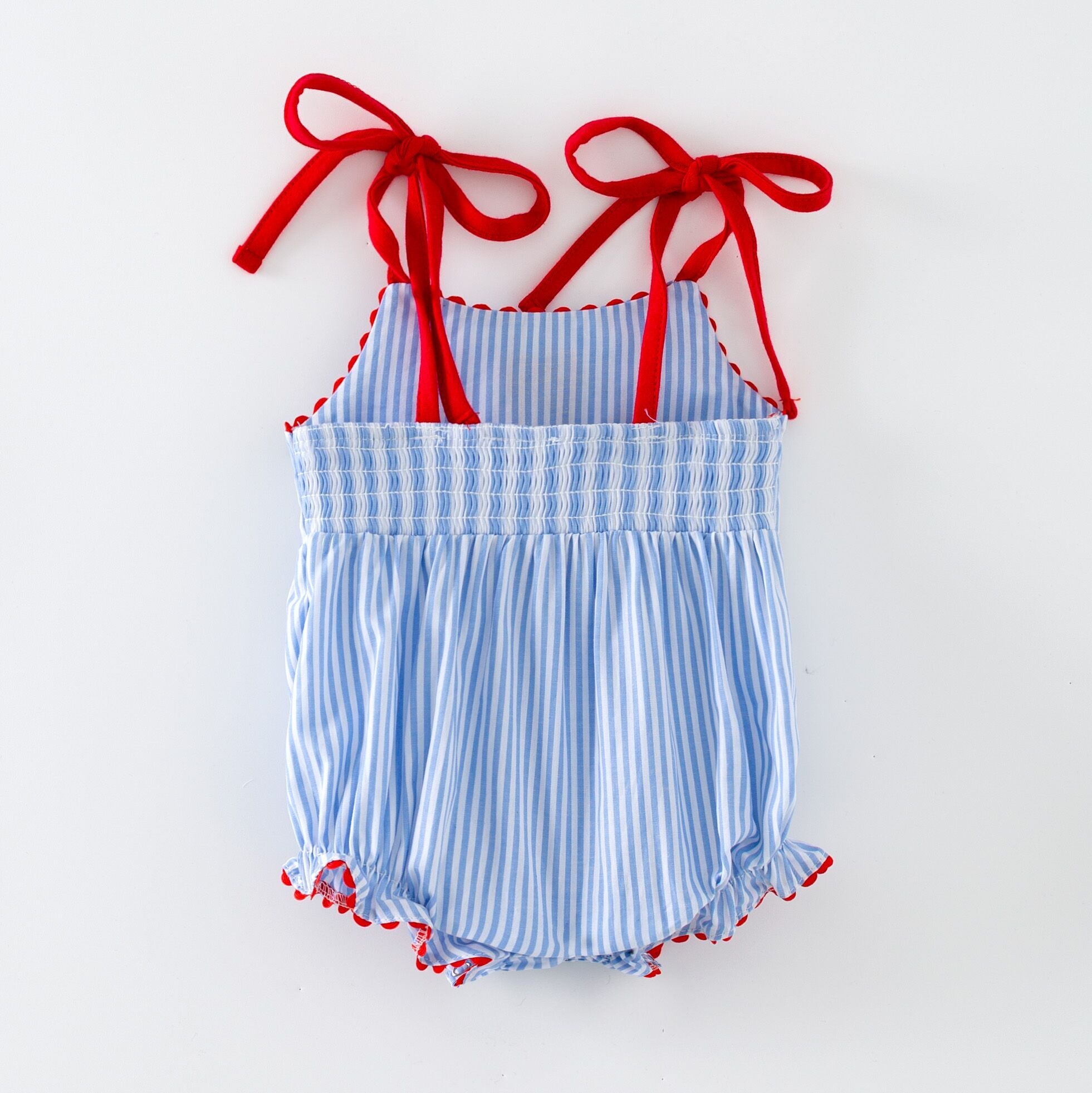 （In Stock）Toddler Girls Baseball Applique Smocked Cotton Romper