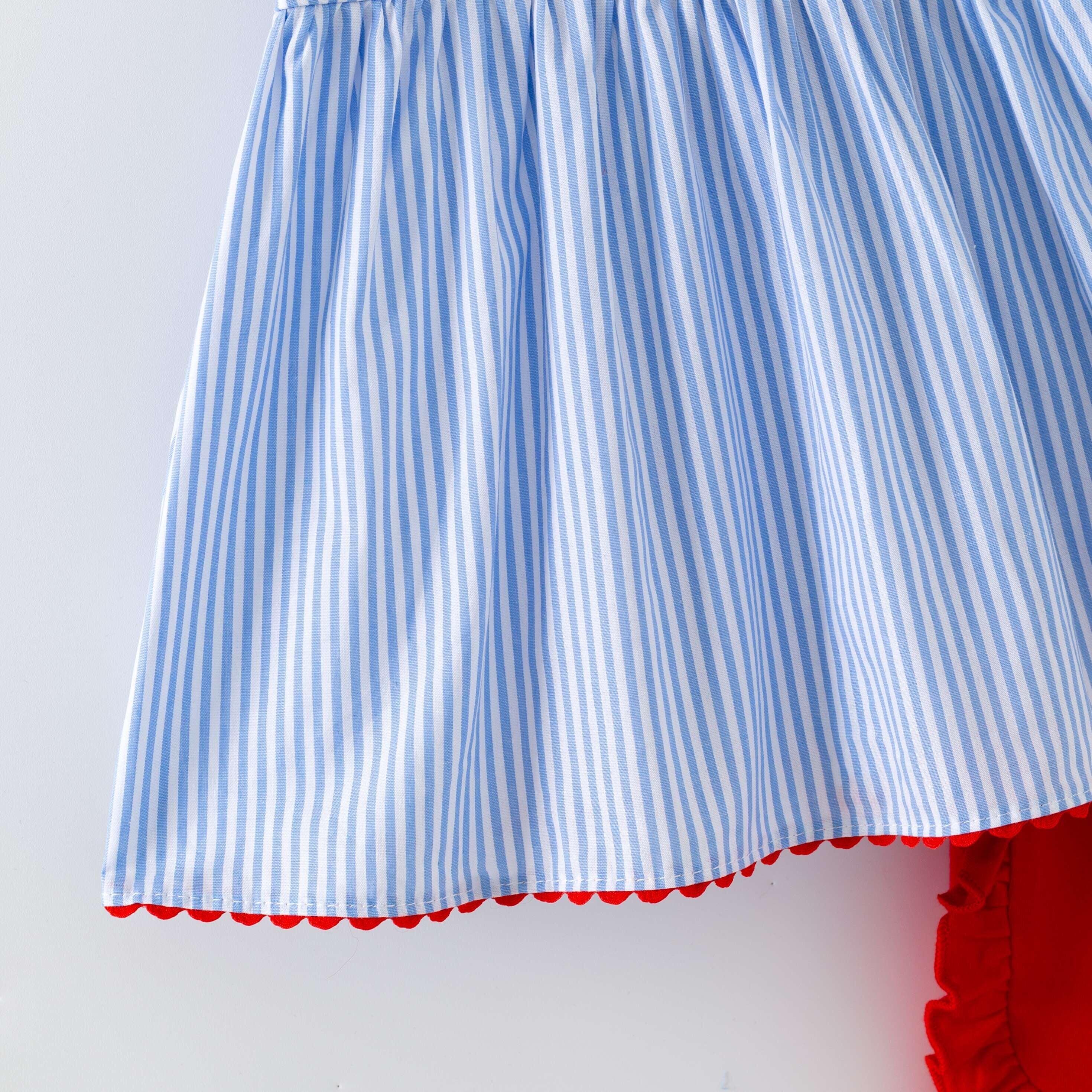 （In Stock） Girls Baseball Applique Smocked Cotton Shorts Set