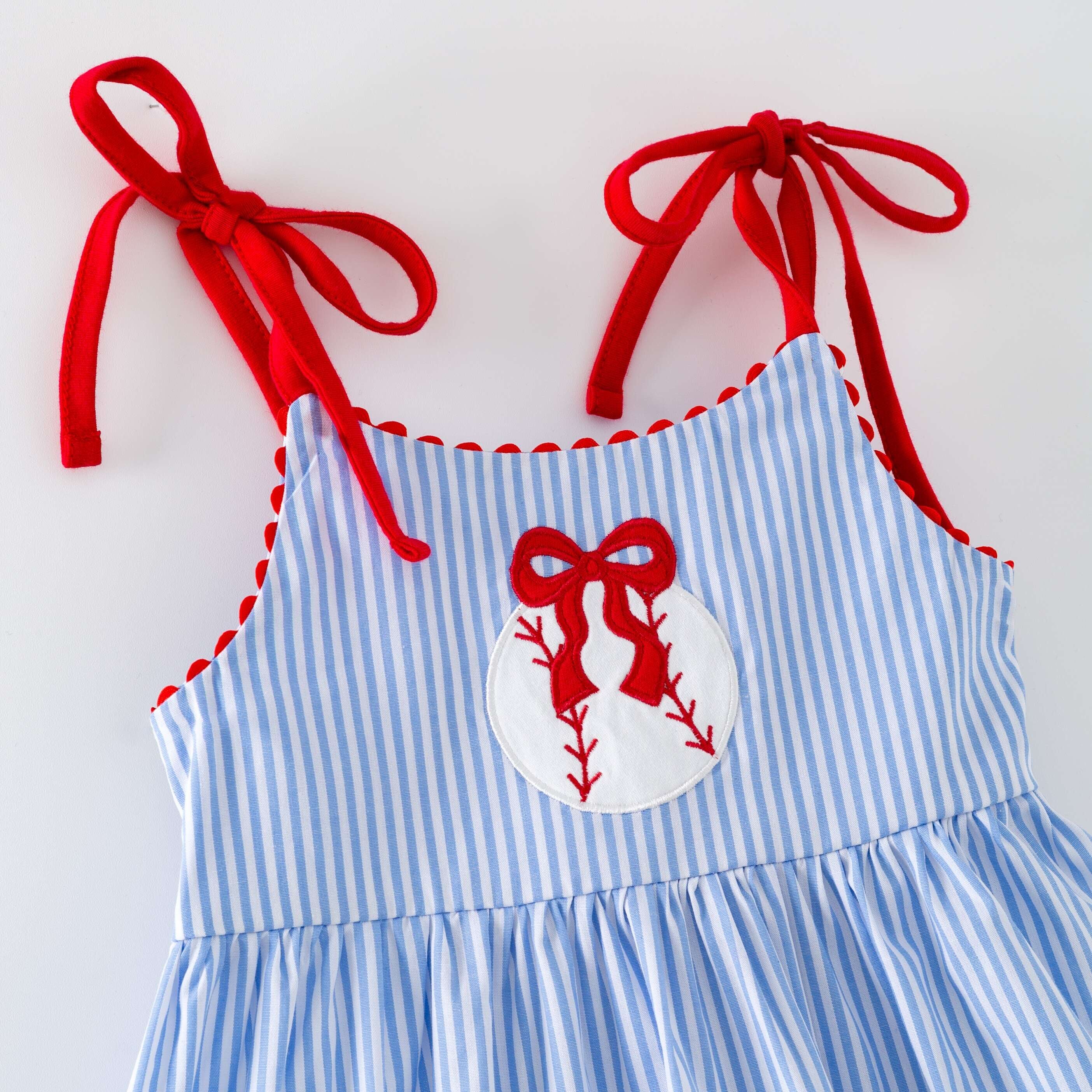 （In Stock） Girls Baseball Applique Smocked Cotton Shorts Set