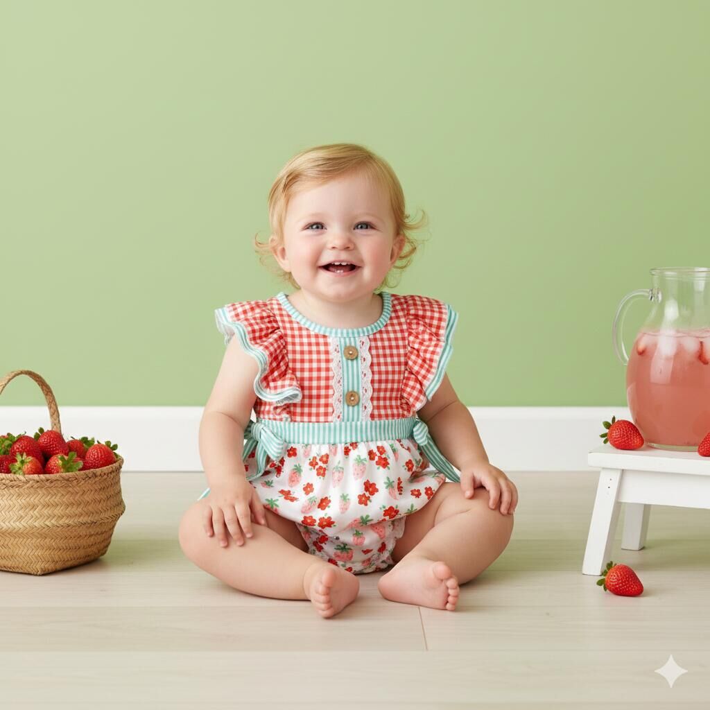 （In Stock）Toddler Girls Spring&Summer Strawberry Print Romper