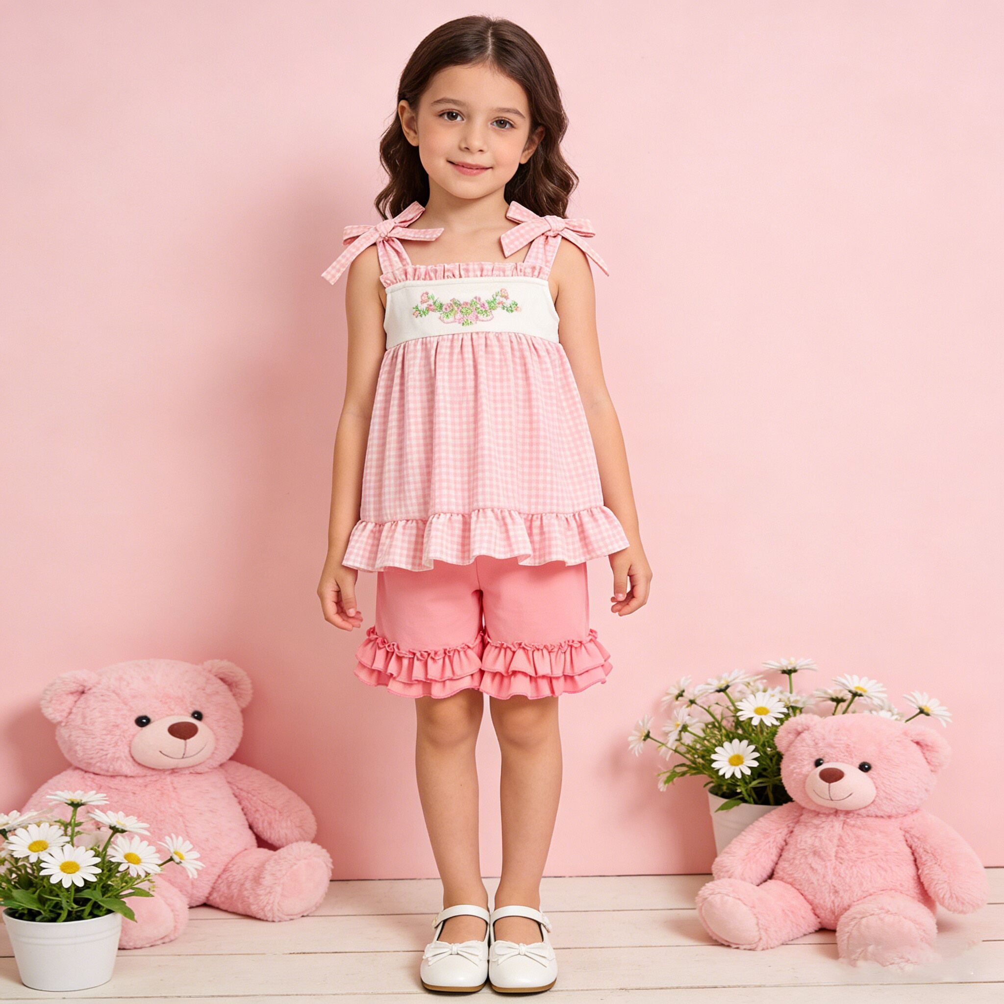 （In Stock）Girls Spring&Summer Floral Embroidery Dress,Set&Romper