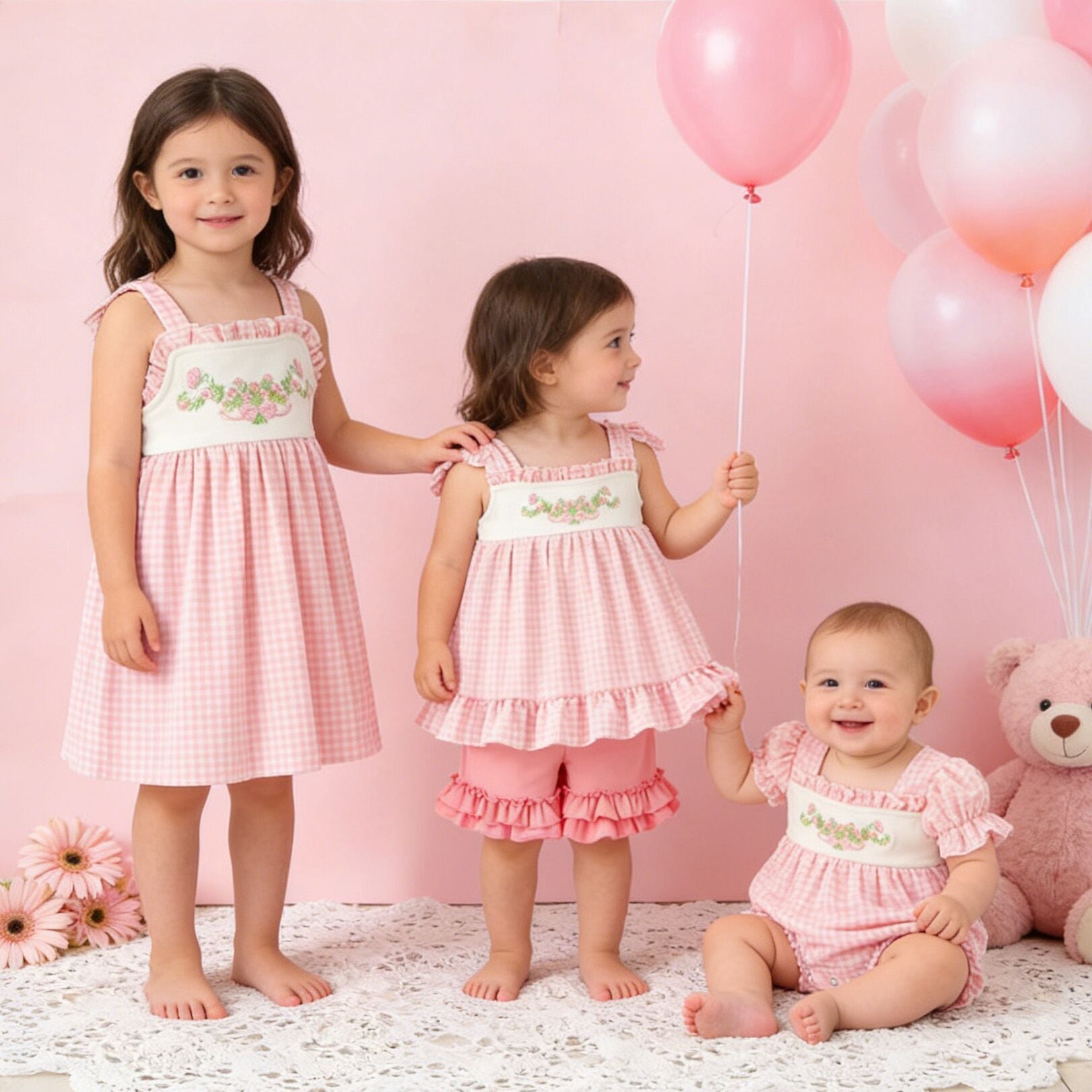 （In Stock）Girls Spring&Summer Floral Embroidery Dress,Set&Romper