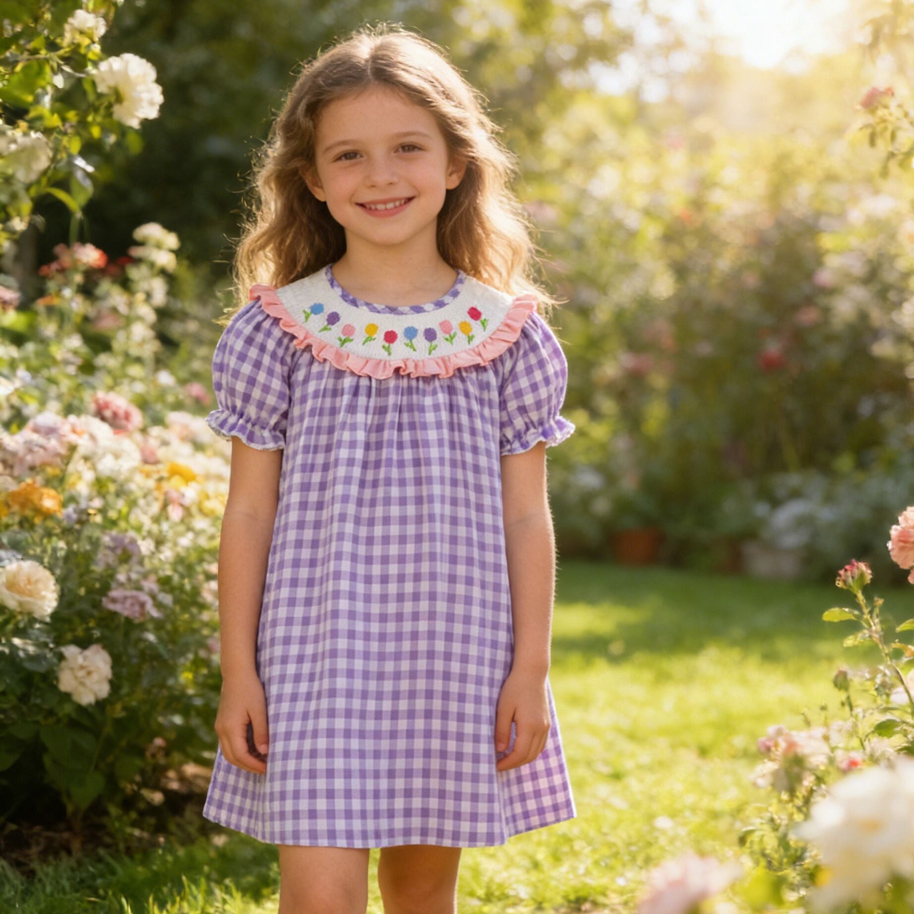 （In Stock）Girls Spring&Summer Tulip Embroidery Smocked Dress&Romper