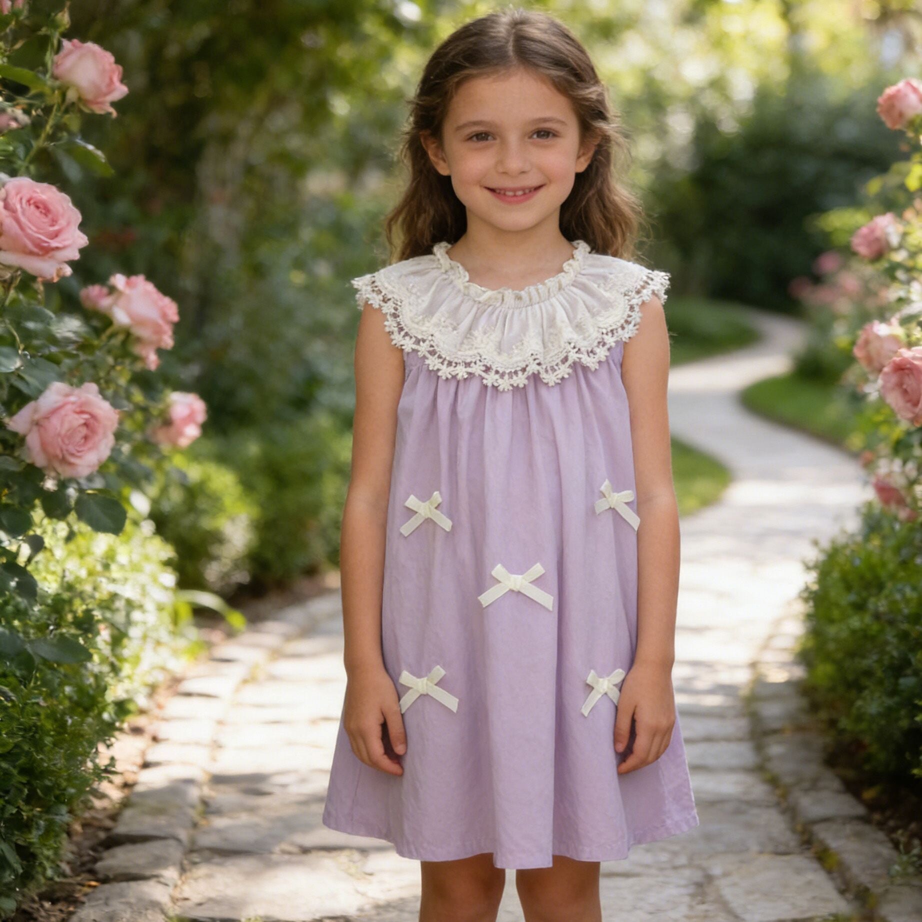 （In Production）Sisters Spring&Summer Lavender Bow Ruffle Dress,Romper