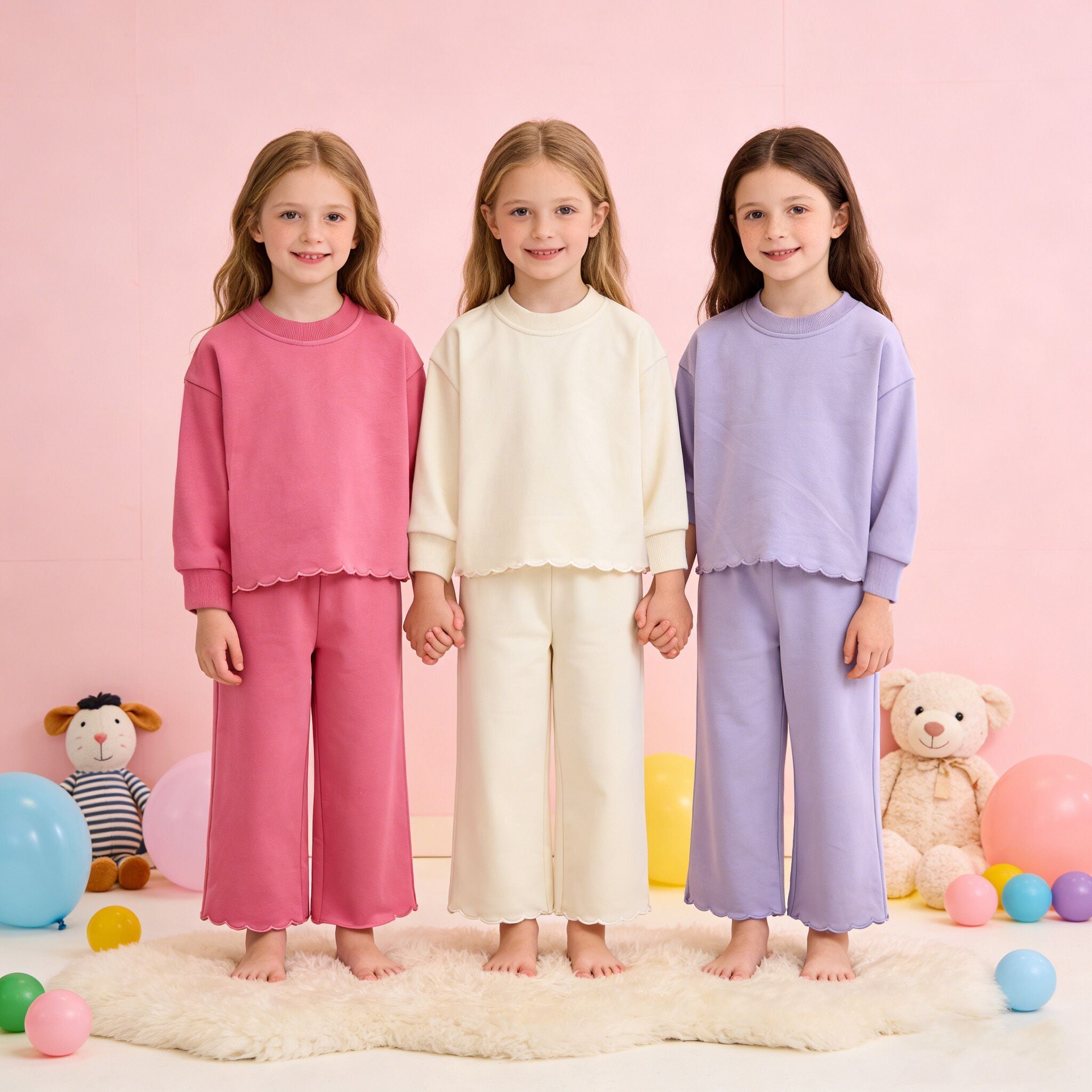 （In Production）Girls Fall&Winter Solid Color Cotton Sweatshirt Set