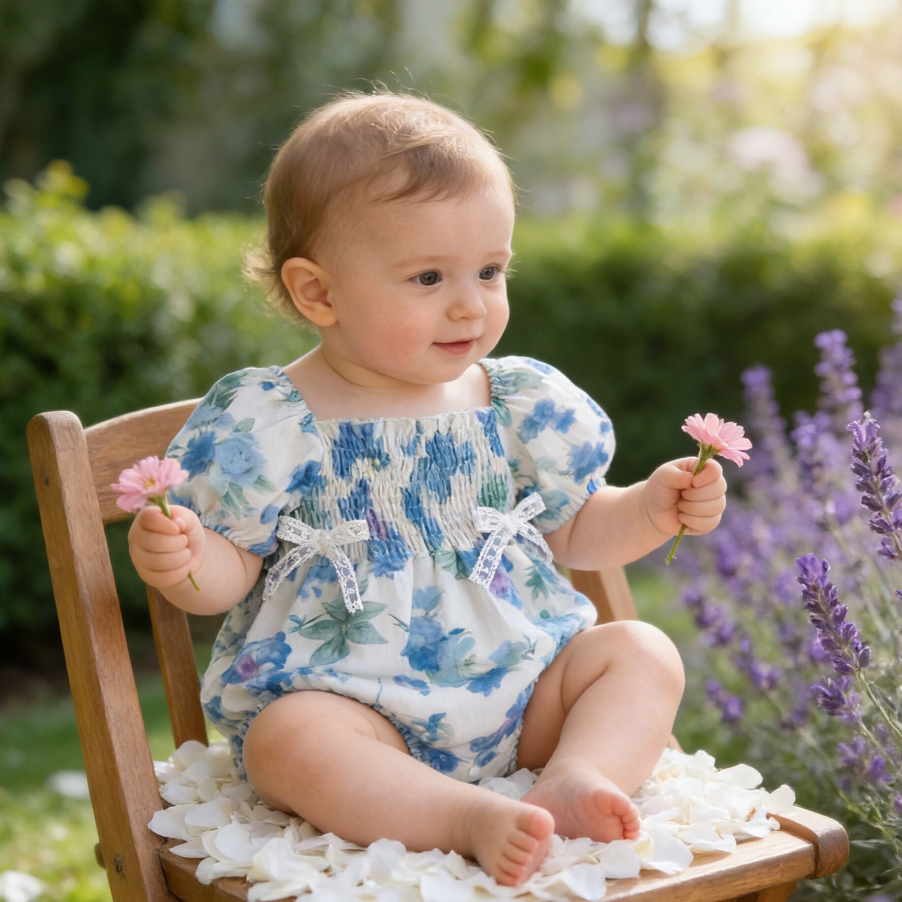 （In Production）Sisters Spring&Summer Floral Print Smocked Dress,Romper