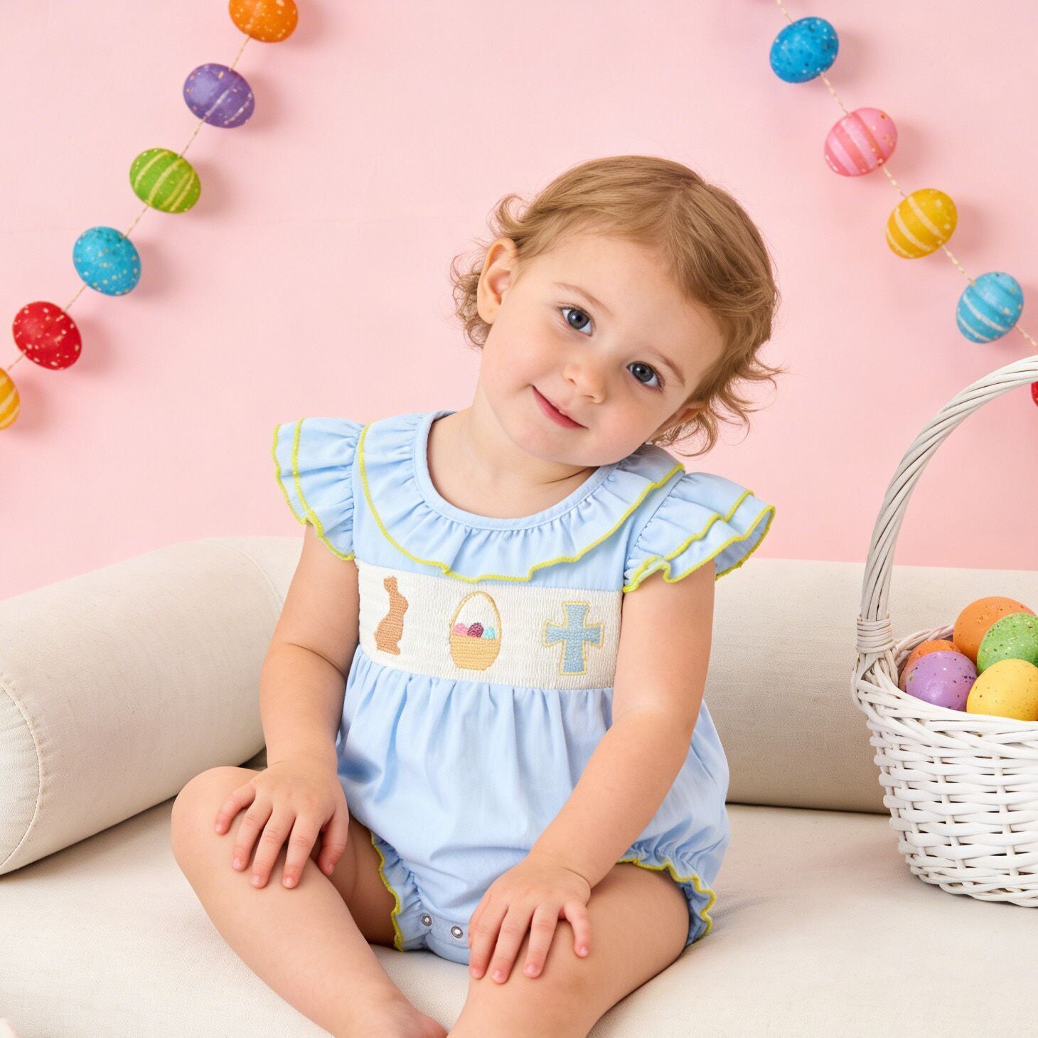（In Stock）Sisters Easter Bunny Embroidery Smocked Dress&Romper
