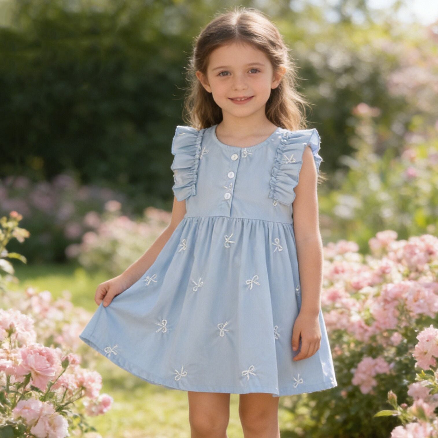 （In Production）Sisters Spring&Summer Bow Embroidery Cotton Dress,Romper