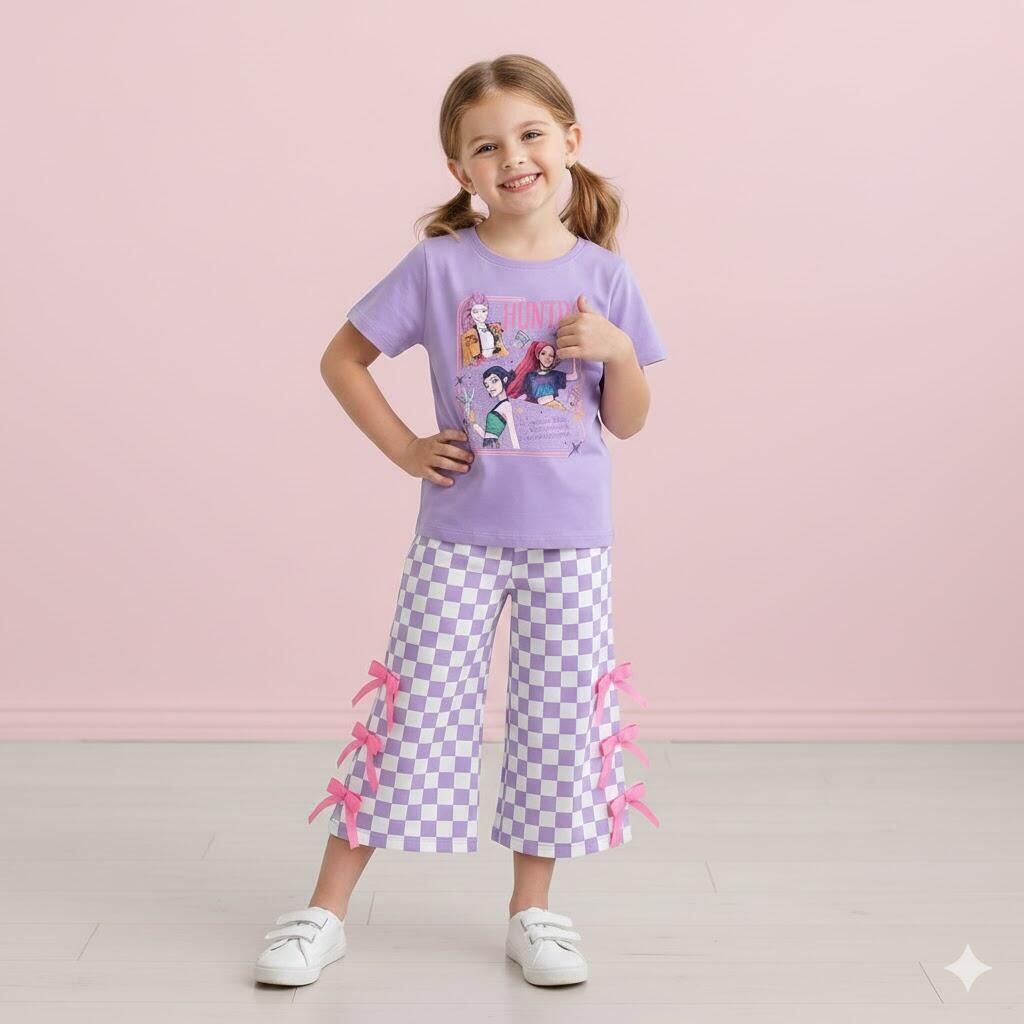 （Pre Order）Girls Spring&Summer Movie Character Print Cropped Pants Set