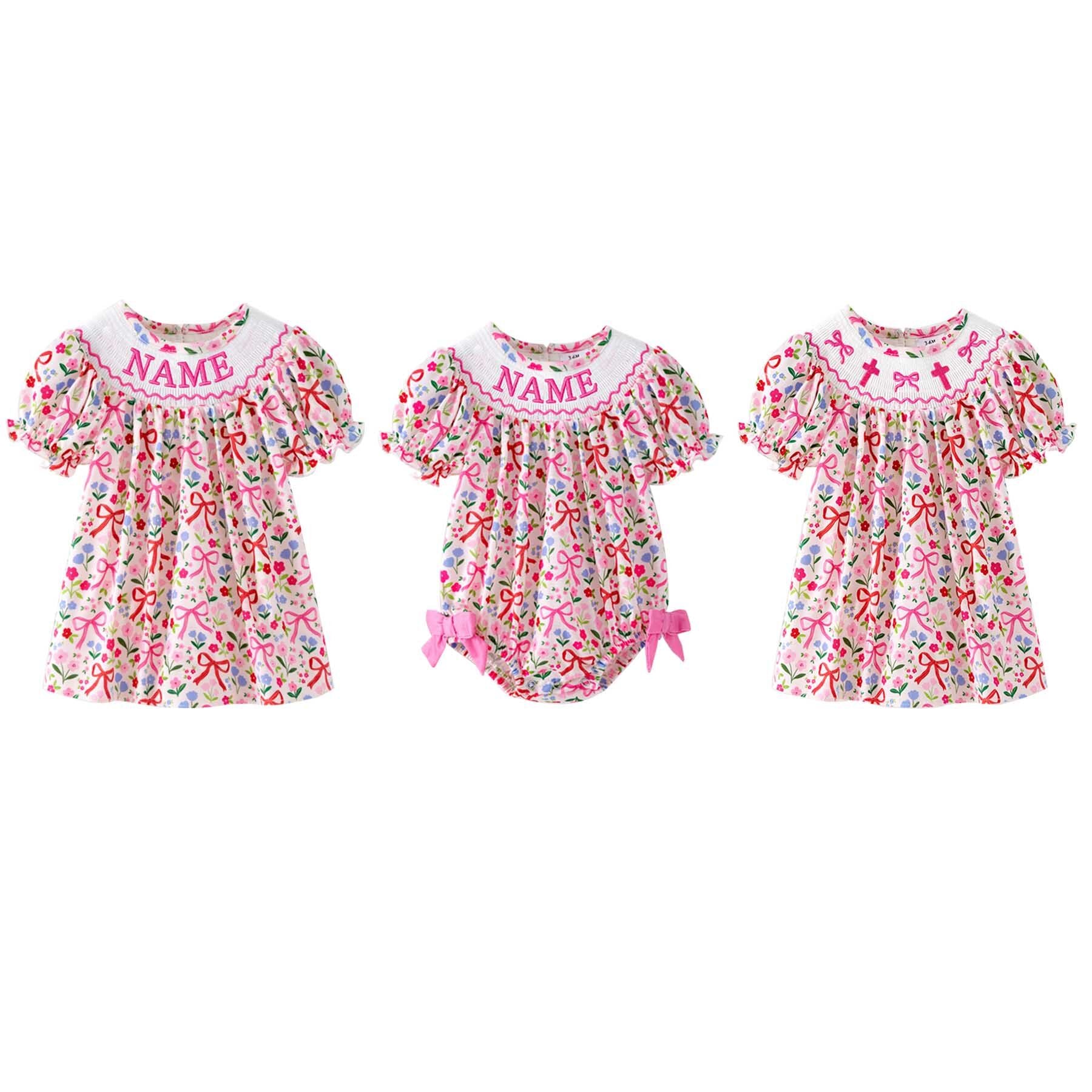 （Pre Order）Sisters Easter Cross Embroidery Smocked Dress&Romper