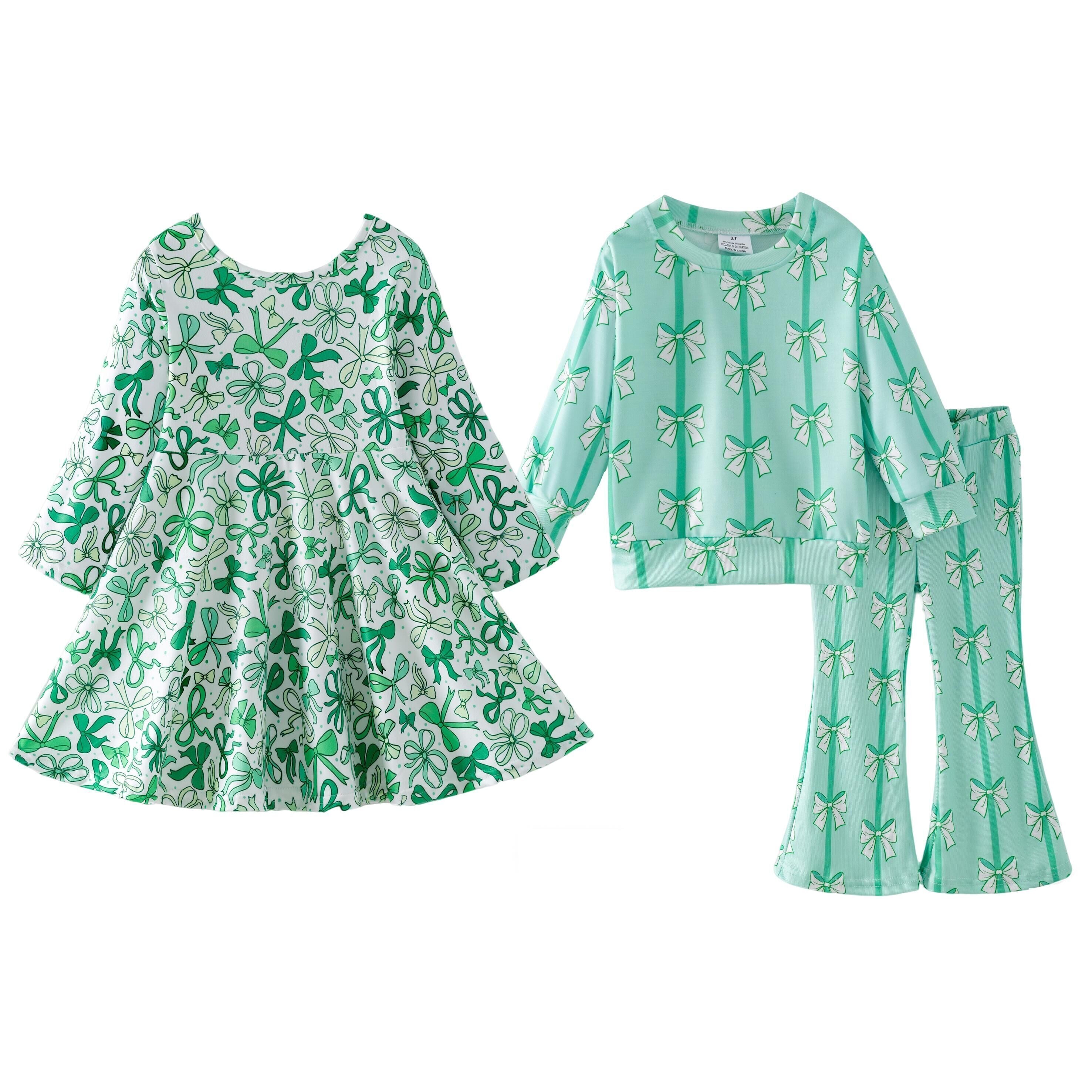 （Pre Order,Prepack Zone）Girls St. Patrick's Day Shamrock Print Dress&Set（Mix Size）