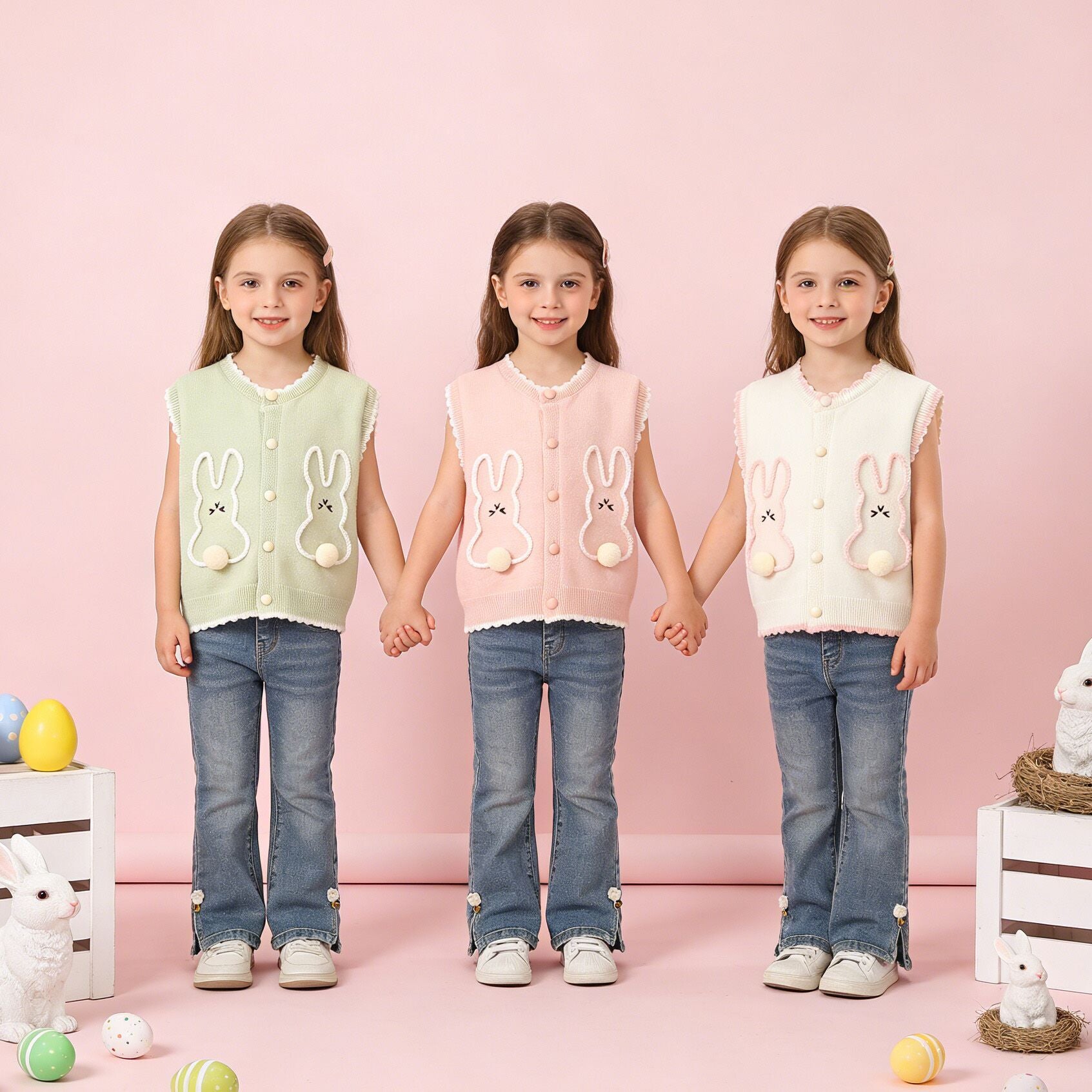 （In Production）Girls Easter Bunny Vest Cardigan