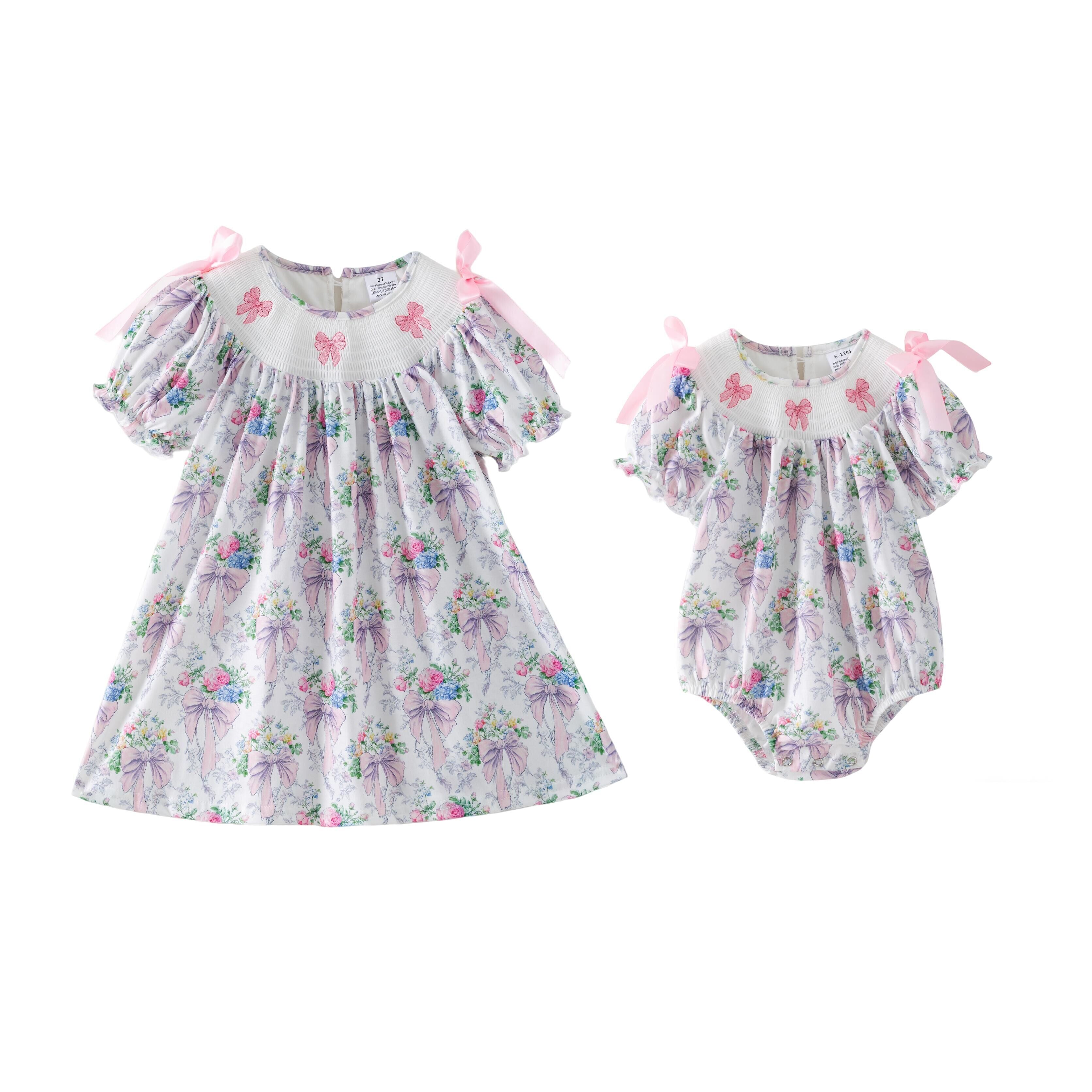 （Pre Order,Prepack Zone）Family Bow Embroidery Dress&Romper（Mix Size）