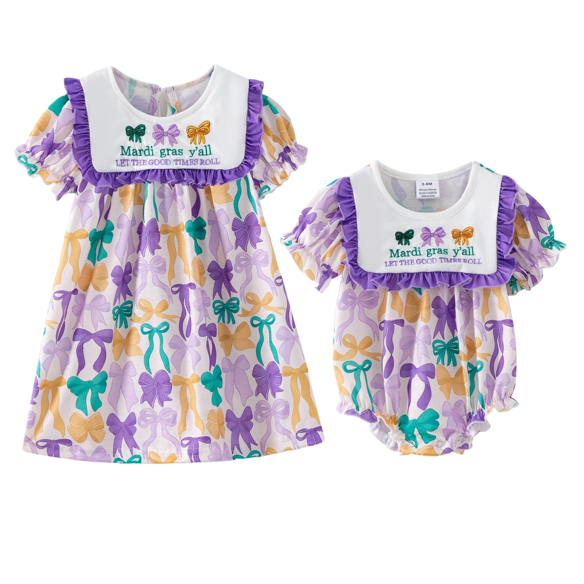 （Pre Order,Prepack Zone）Family Mardi Gras Embroidery Dress&Romper（Mix Size）