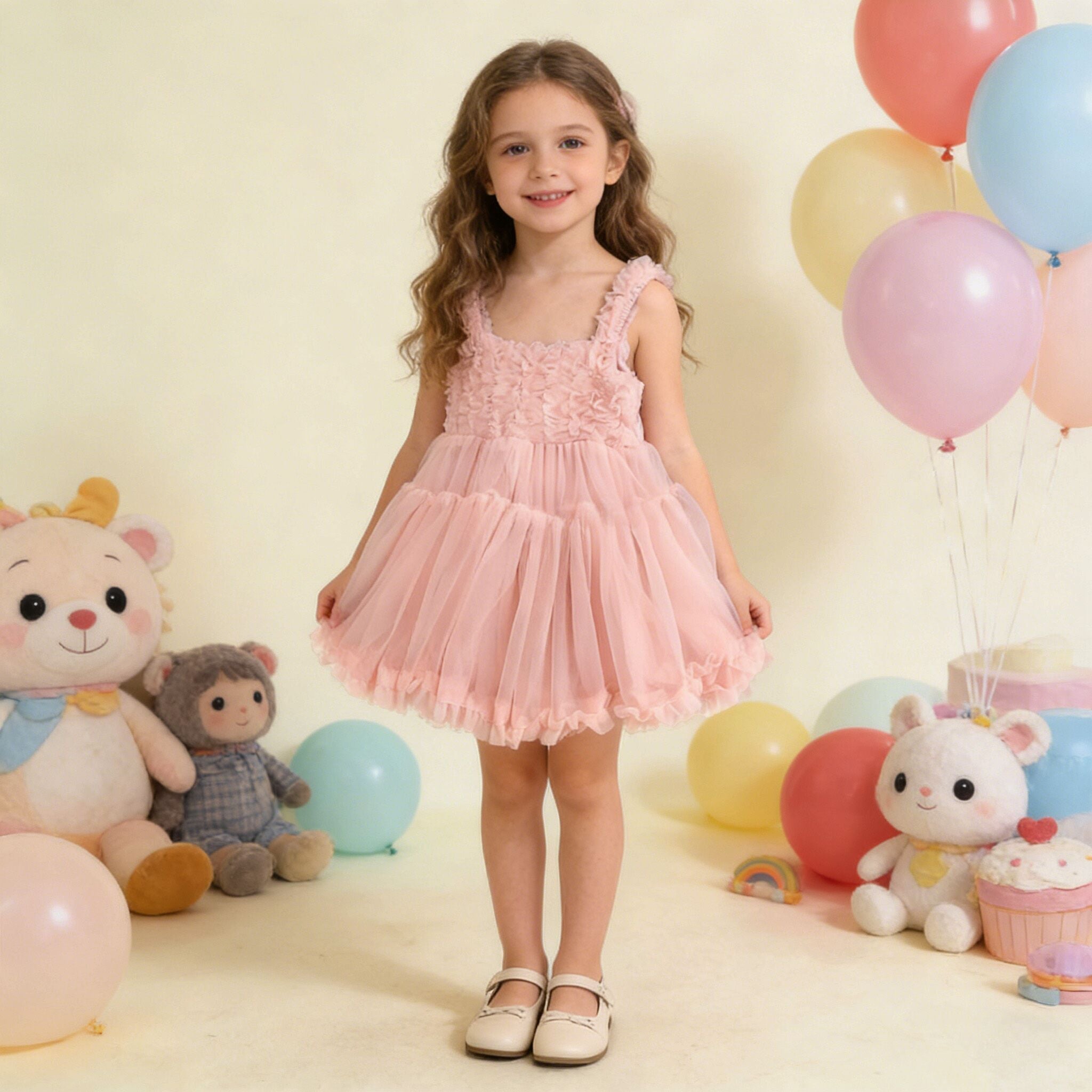 （In Production）Girls Summer Smoke Pink Halter Tulle Dress