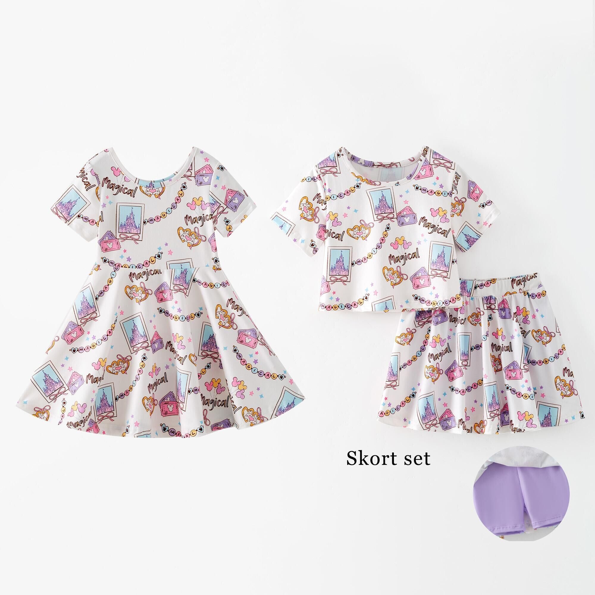 （Pre Order,Prepack Zone）Girls Spring&Summer Cartoon Print Dress,Skort Set（Mix Size）