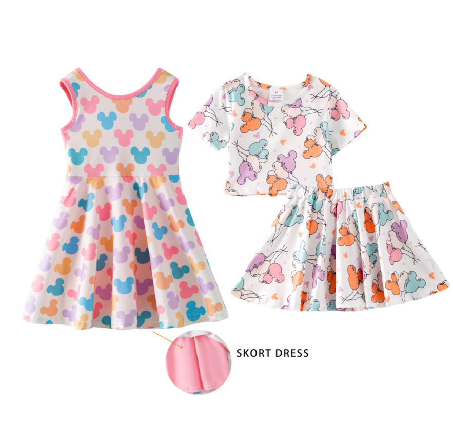 （Pre Order,Prepack Zone）Girls Spring&Summer Cartoon Print Skort Dress,Skort Set（Mix Size）