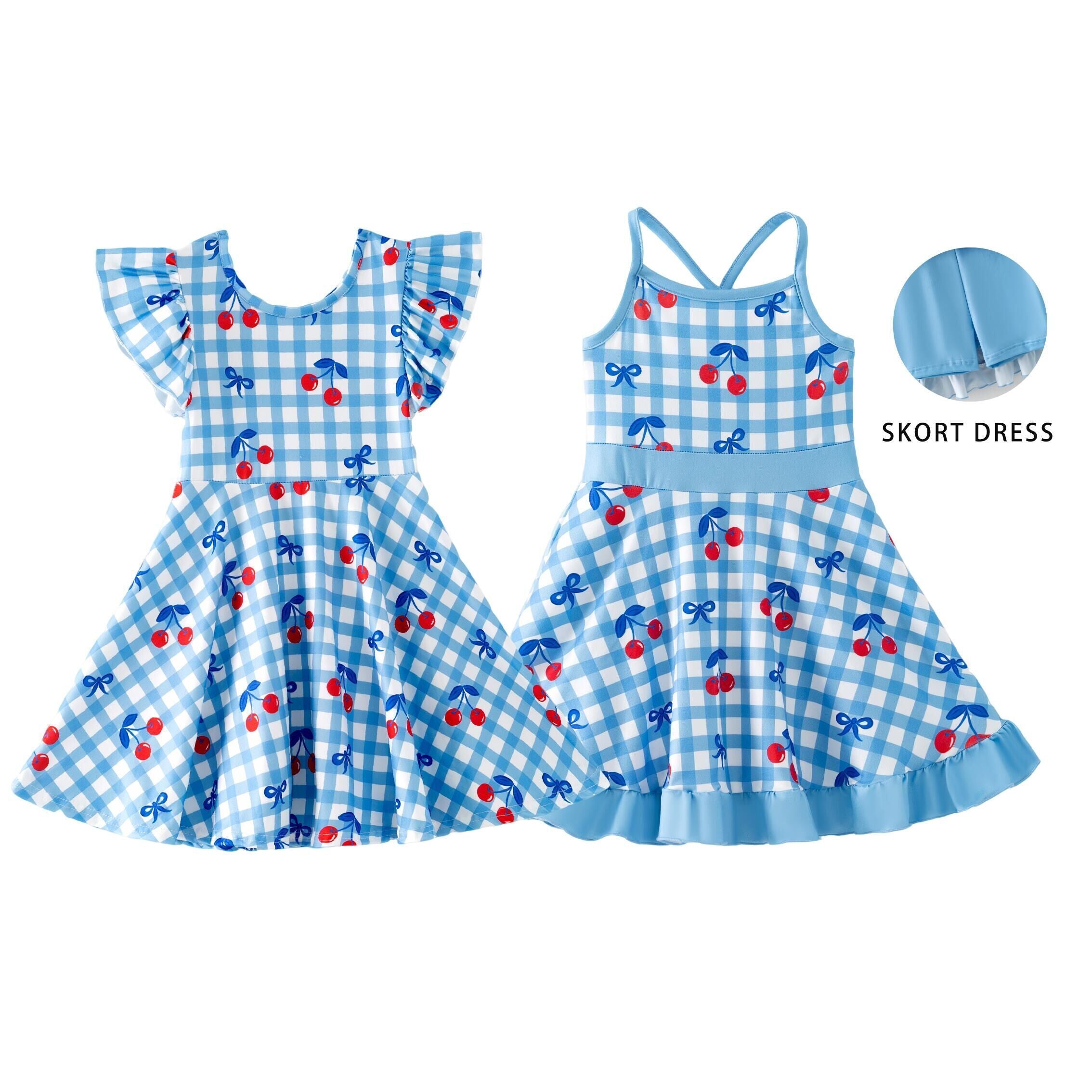 （Pre Order,Prepack Zone）Girls Spring&Summer Cherry Print Dress,Skort Set（Mix Size）