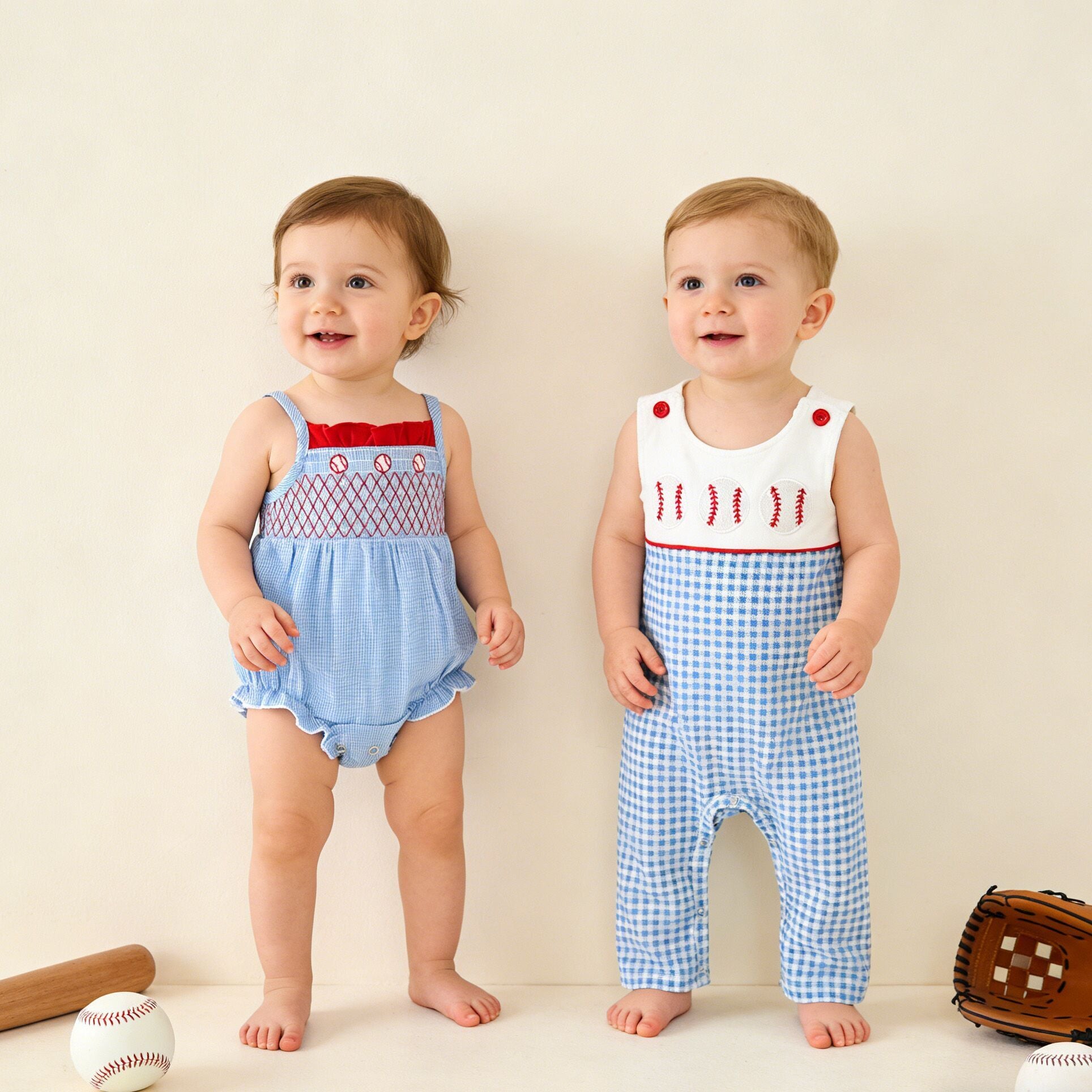 （In Stock）Siblings Spring&Summer Baseball Embroidery Romper