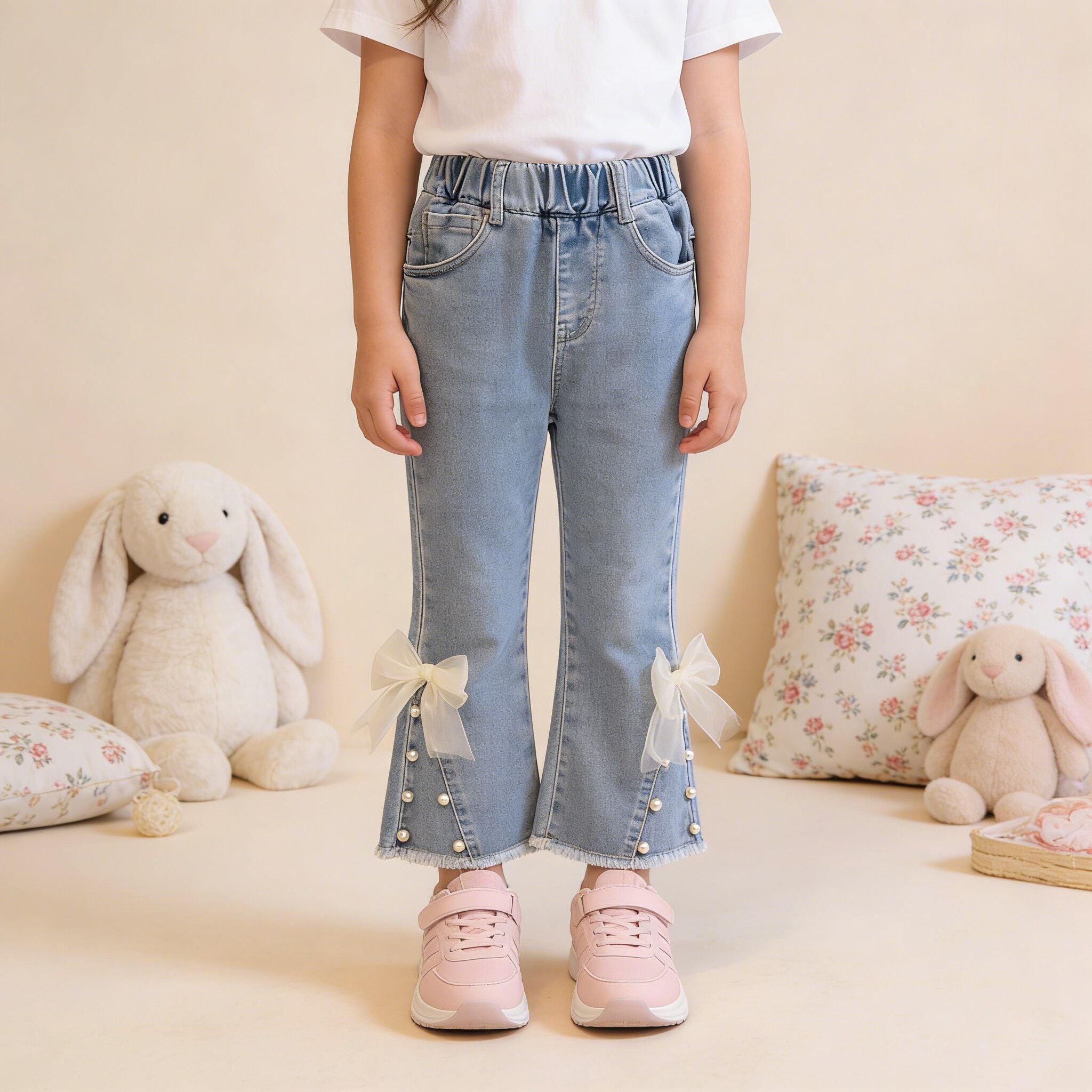 （In Production）Girls Spring&Summer Bow Pearl Jeans