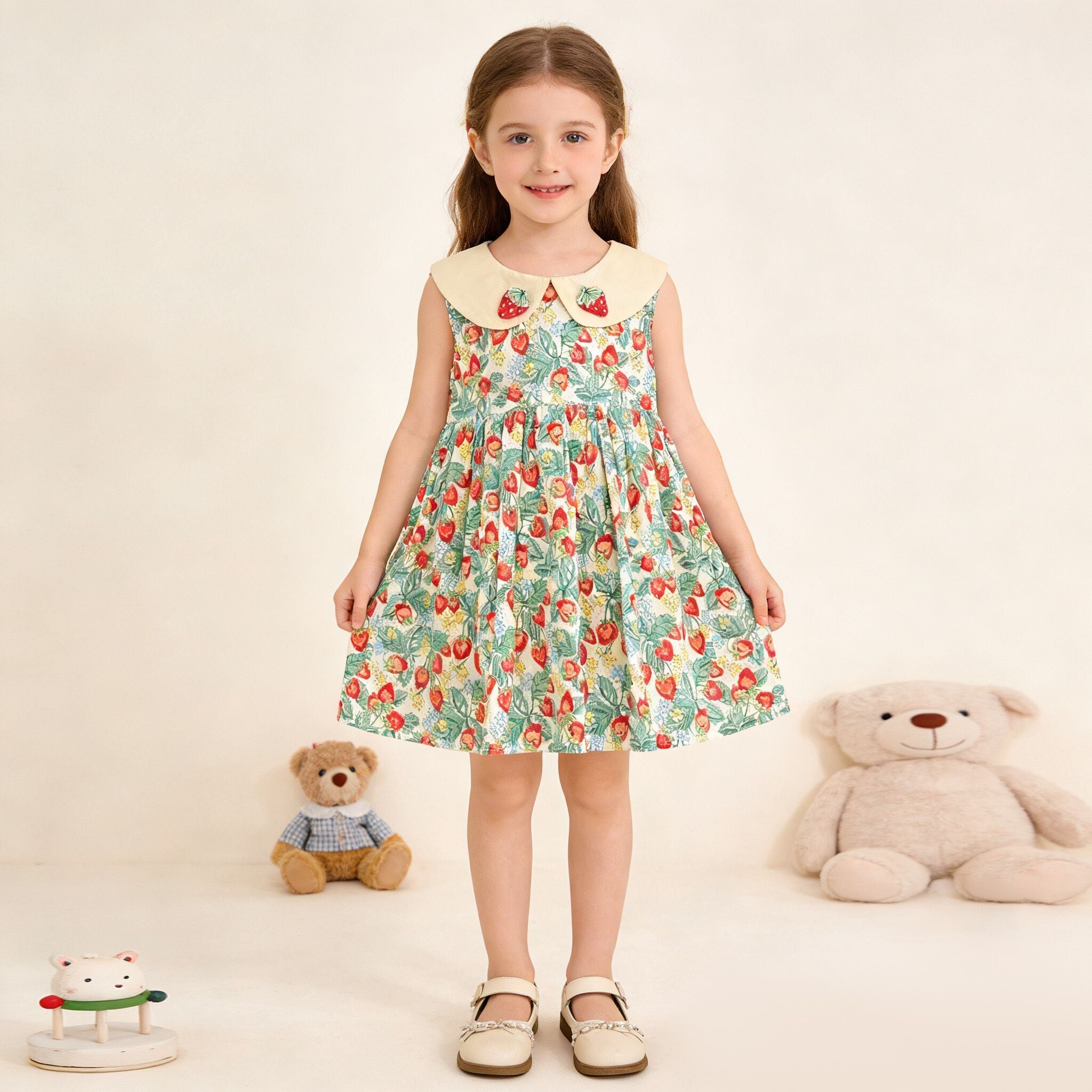（In Production）Girls Spring&Summer Strawberry Doll Collar Dress