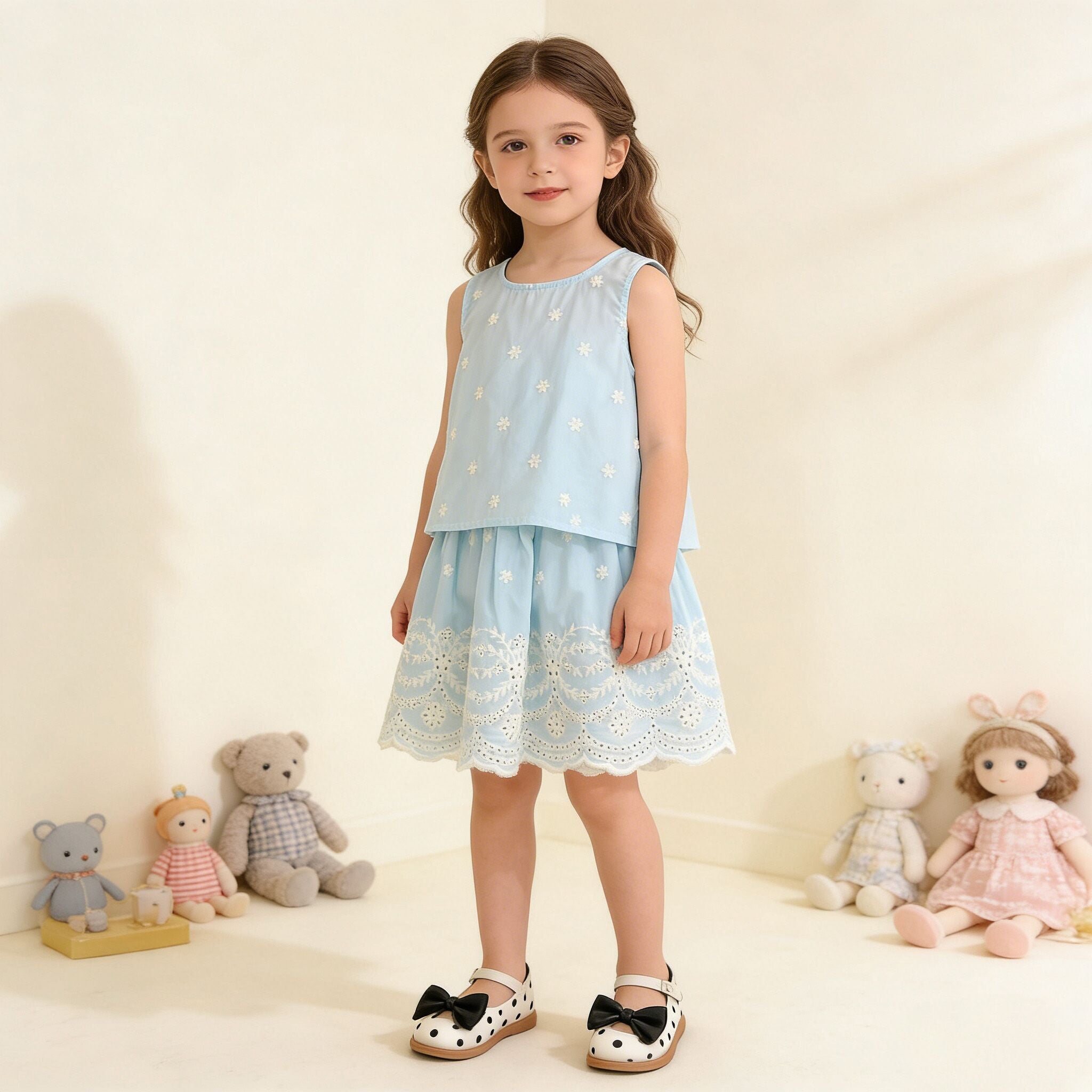 （In Production）Girls Spring&Summer Embroidery Lace Skirt Set